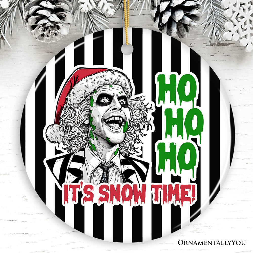 Ho Ho Ho It's Snow Time! Funny Horror Christmas Ornament, Vintage Halloween Beetle Zombie Tree Decor
