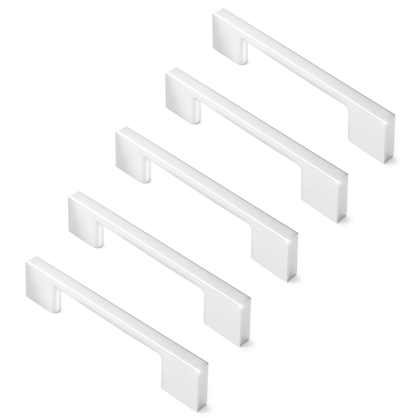 Cauldham Solid Kitchen Cabinet Pulls Handles (3-5/8&#x22; Hole Centers) - Modern Thin Profile Drawer/Door Hardware - Style M255 - Polished Chrome