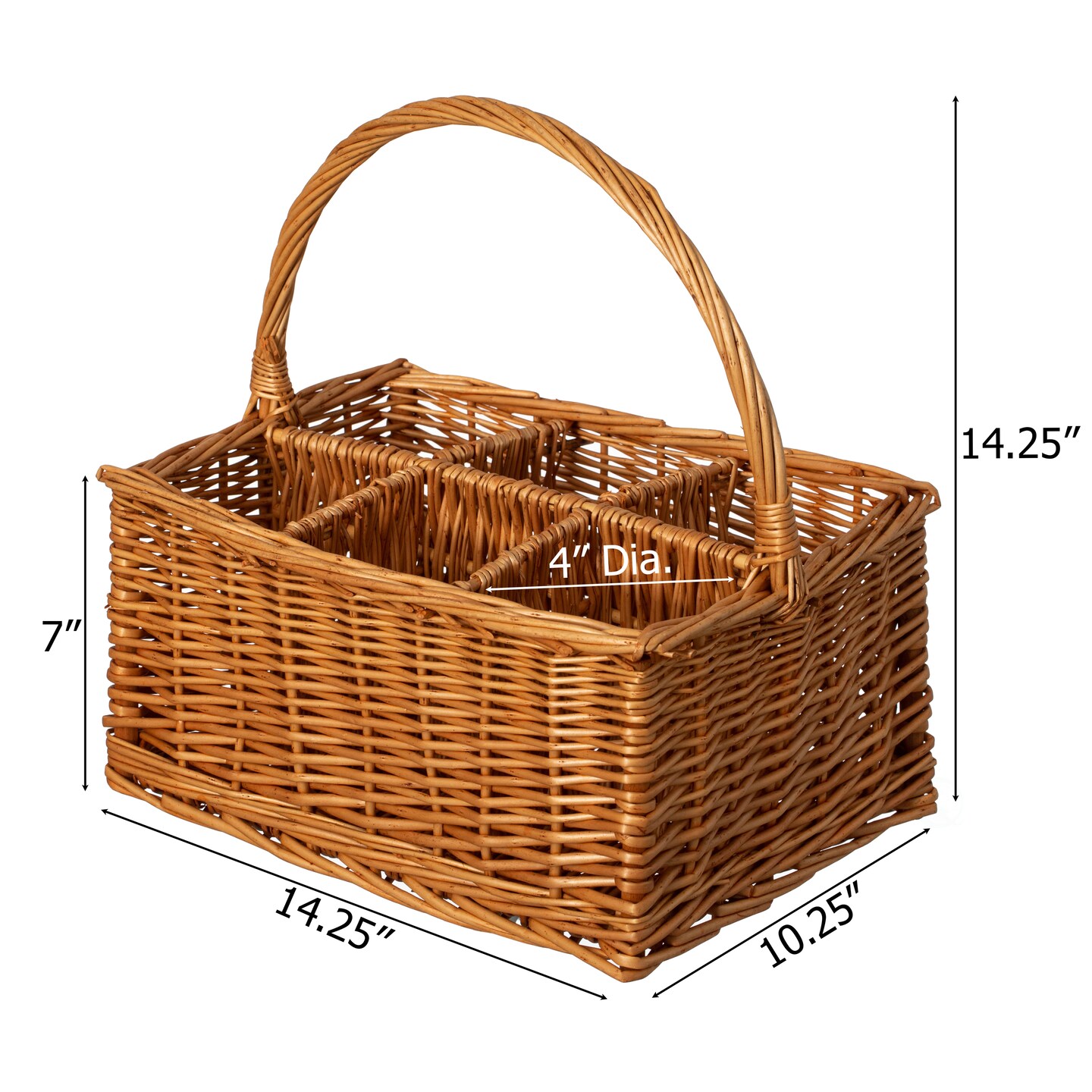 Wickewise Indoor and Outdoor 6 Bottle Wine and Beverage Wicker Tote Basket – Perfect for Beer, Champagne, Bar Accessories, Home Bars, Picnics, Parties, and Bachelor Party Favors, Brown