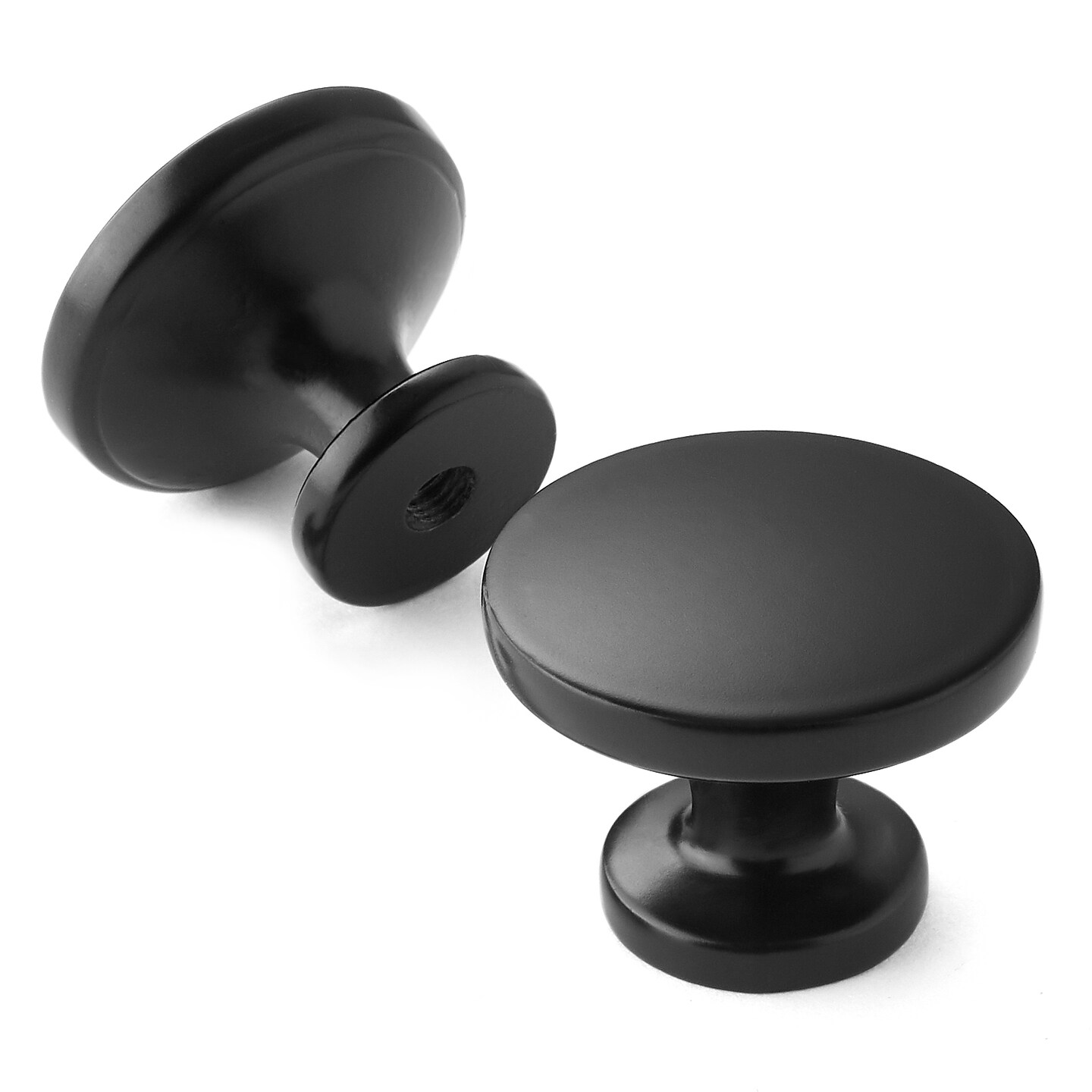 Cauldham Solid Round Kitchen Cabinet Knobs Pulls (1-1/8&#x22; Diameter) - Dresser Drawer/Door Hardware - Style R126 - Matte Black