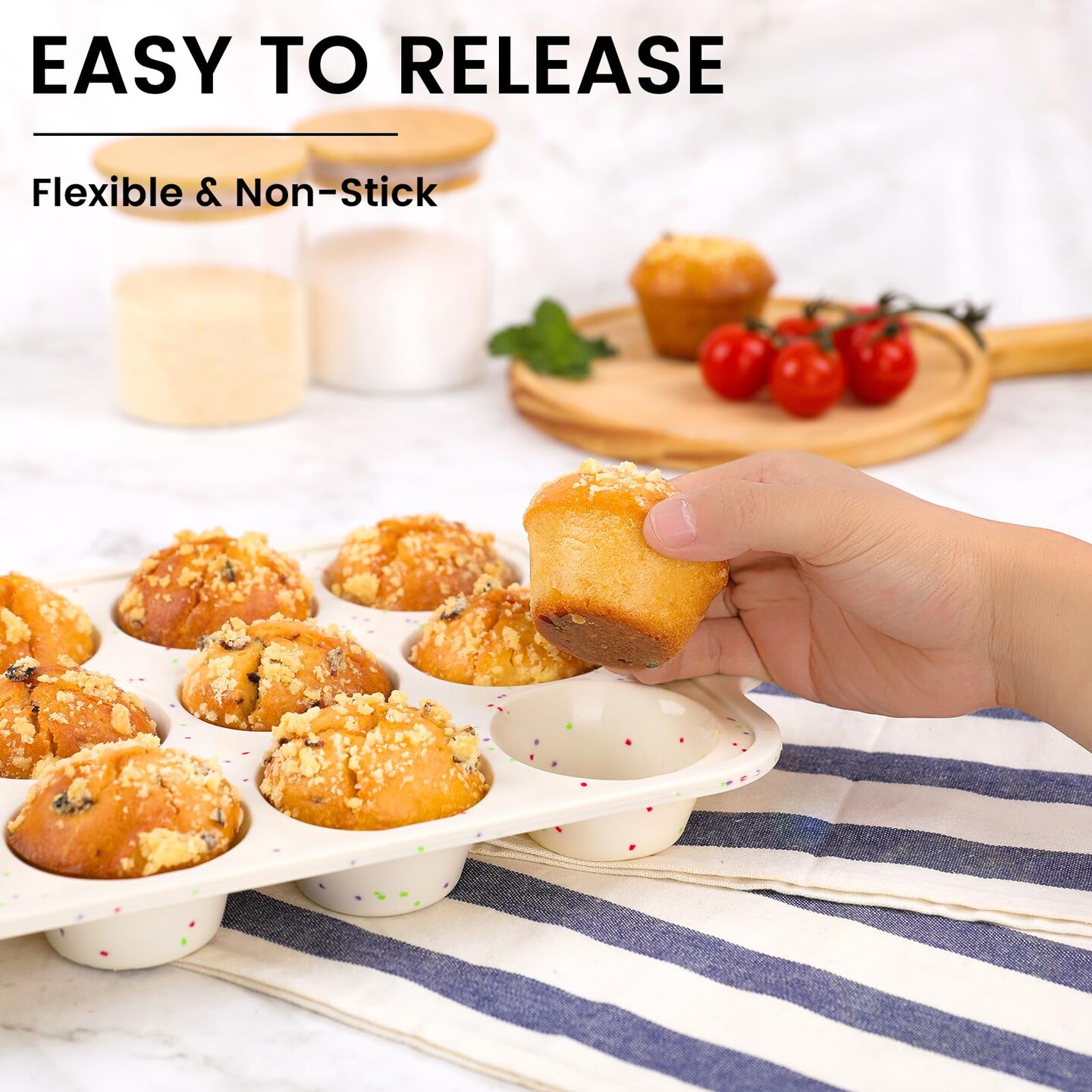 2Pack Silicone Muffin Pan for Baking with Metal Reinforced Frame, Regular 12 Cup and Jumbo 6 Cup Nonstick Cupcake Pan Set, BPA Free Silicone Muffin Tray Molds for Oven Dishwasher Safe