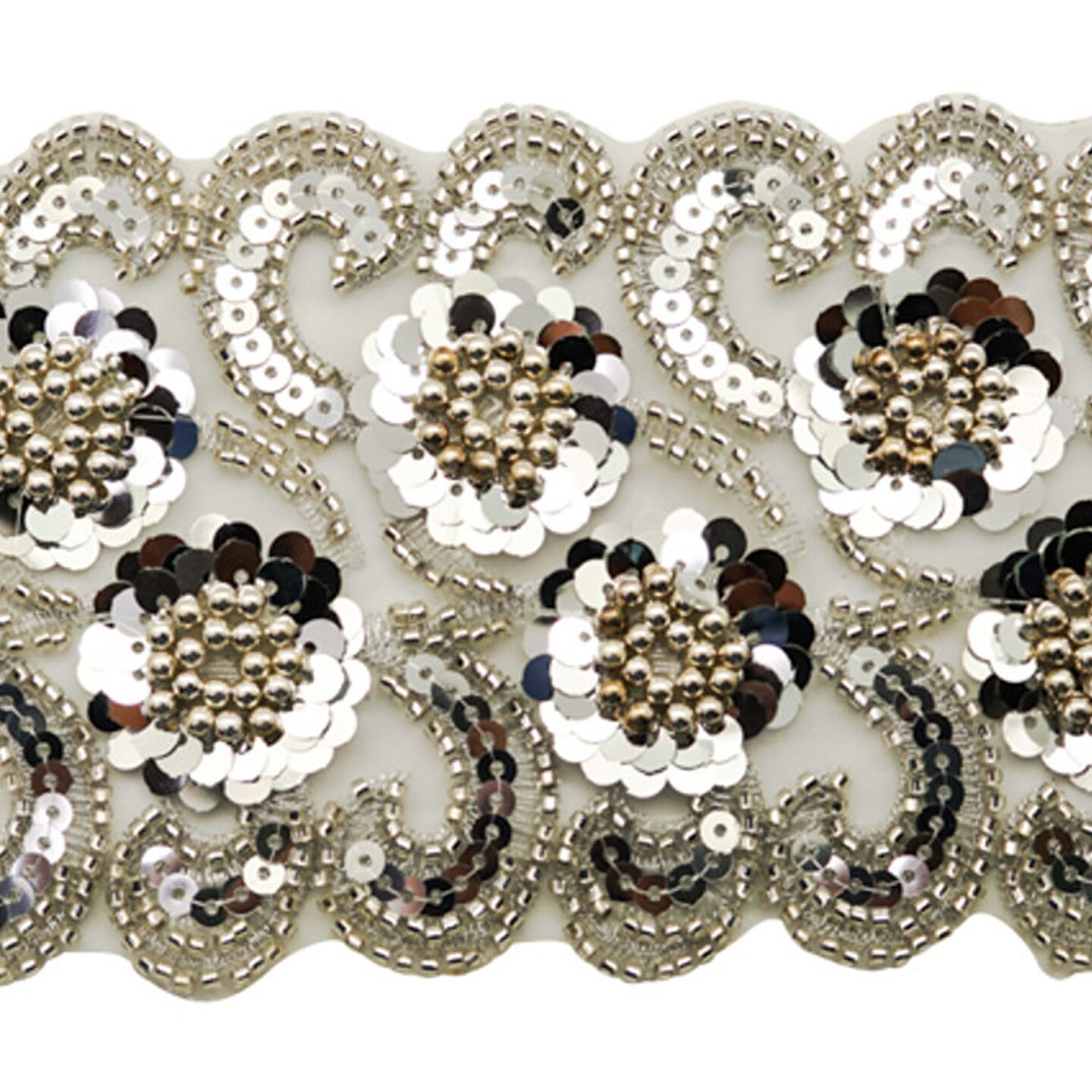 4&#x22;x 5 yards Silver Beaded Sequin Trim