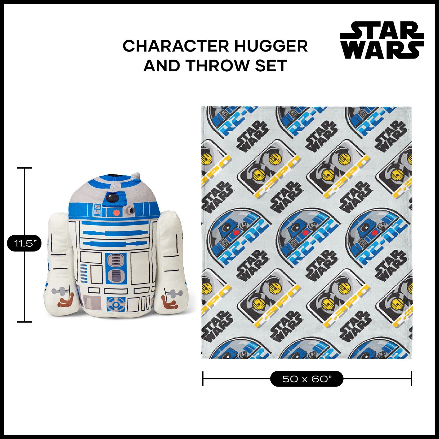 Disney Star Wars Droid Silk Touch Throw Blanket 50X60 inches and Hugger Set 11, 11 inches