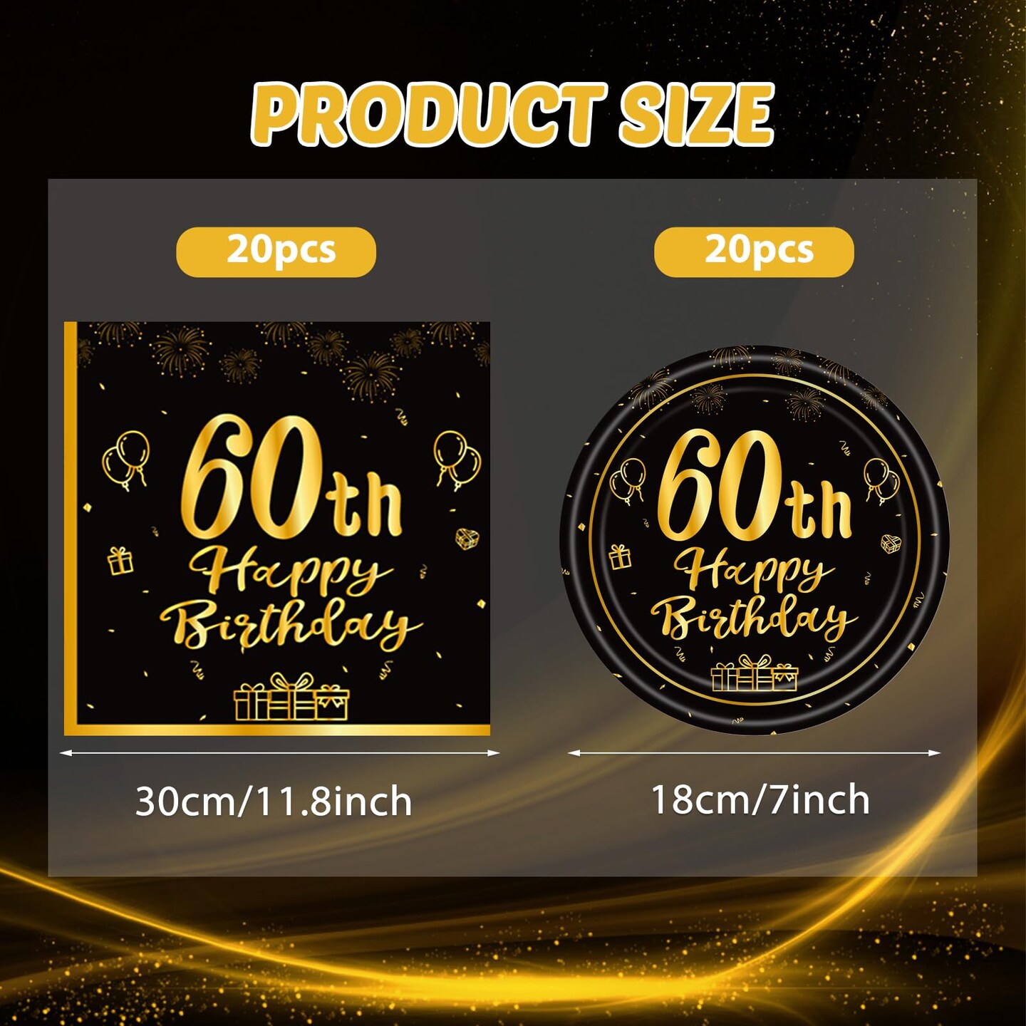 40PCS 60th Birthday Party Decorations 60th Theme Birthday Party Tableware Vintage 1964 Party Supplies 60 Year Old Birthday Party Decorations Plates Napkins Black and Gold Dinnerware Favors for Men