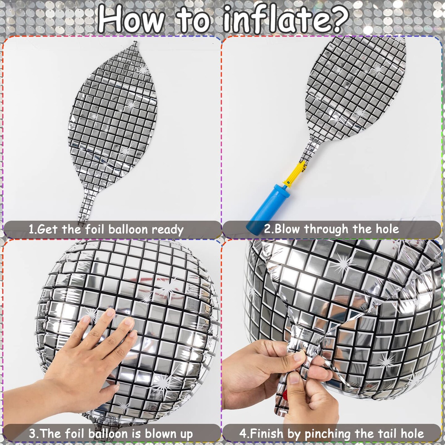20Pcs Disco Ball Balloons Different Sizes- 4D Large Disco Balloons 32&#x201D; 22&#x201D; 10 Inch Assorted Round Metallic Silver Disco Mylar Balloons for 70s 80s Disco Themed Birthday New Year&#x27;s Party Decor Supplies