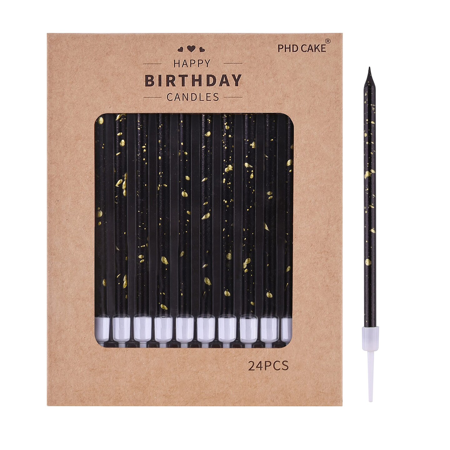 PHD CAKE Black Gold Long Thin Birthday Candles, Cake Candles, Birthday Parties, Wedding Decorations, Party Candles, Elegant Candles