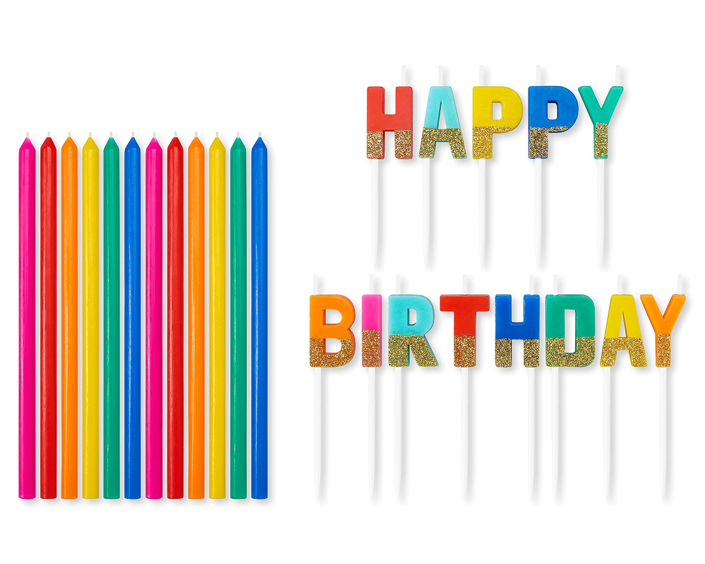 American Greetings Birthday Candles, Multicolored Long Thin &#x26; Happy Birthday Text on Toothpicks (25-Count)