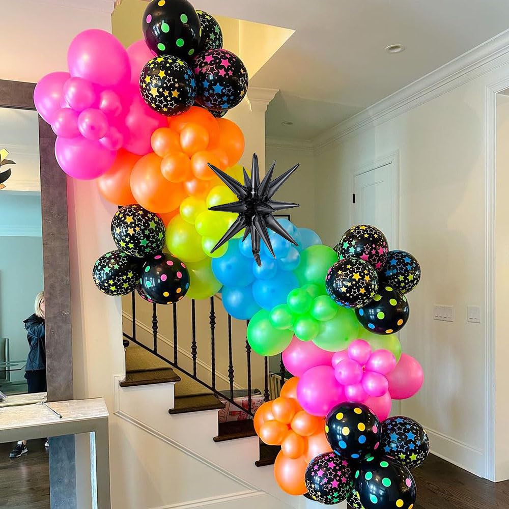 165Pcs Rainbow Balloon Arch Garland Kit with UV Neon Luminous Fluorescent Balloons for Glow in the Dark Party Let&#x27;s Glow Birthday Wedding Back to 80s 90s Disco Party Decor