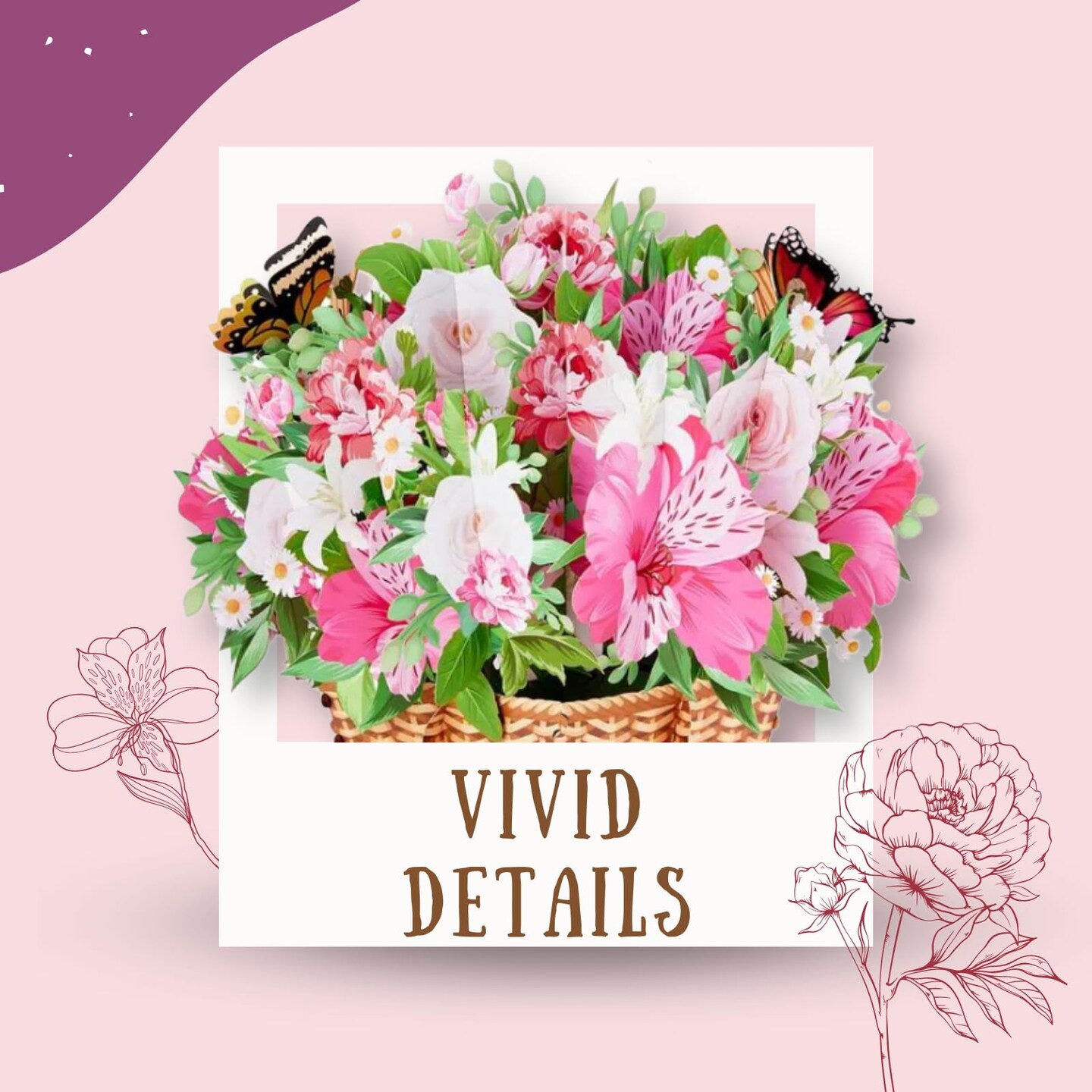 eGoHi Large Paper Flower Basket Card, Pop Up Cards, 10 inches with Note Card and Envelope - Blushing Palette