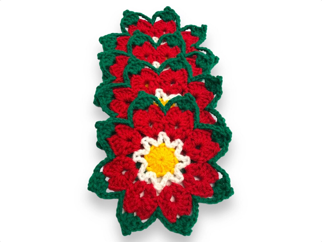 POINSETTIA COASTER SET (4) - Crochet Poinsettia Ready to Ship - Set of Four Christmas Handmade Coasters - House Warm Gift - Mother's Da product 3