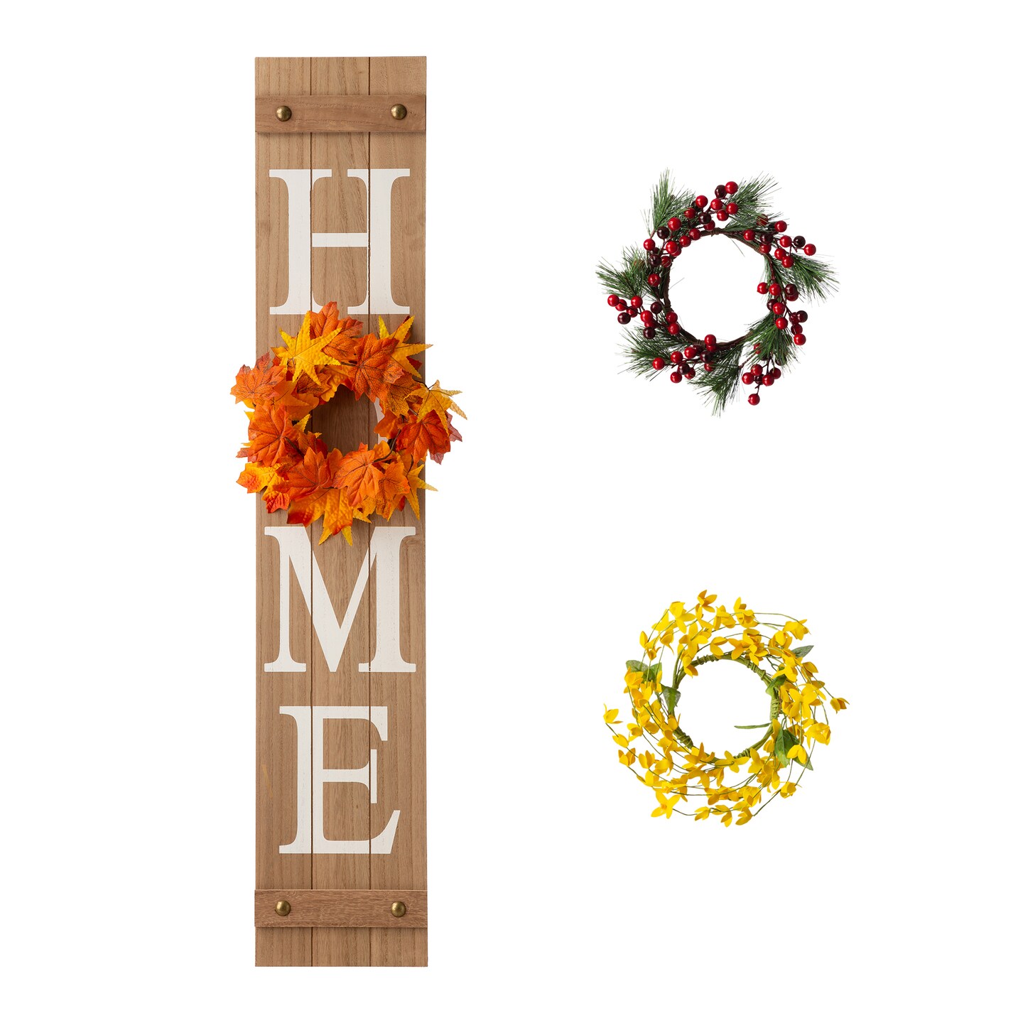 42&#x22;H Christmas Fall Porch Sign with 3 Interchangeable Floral Wreaths