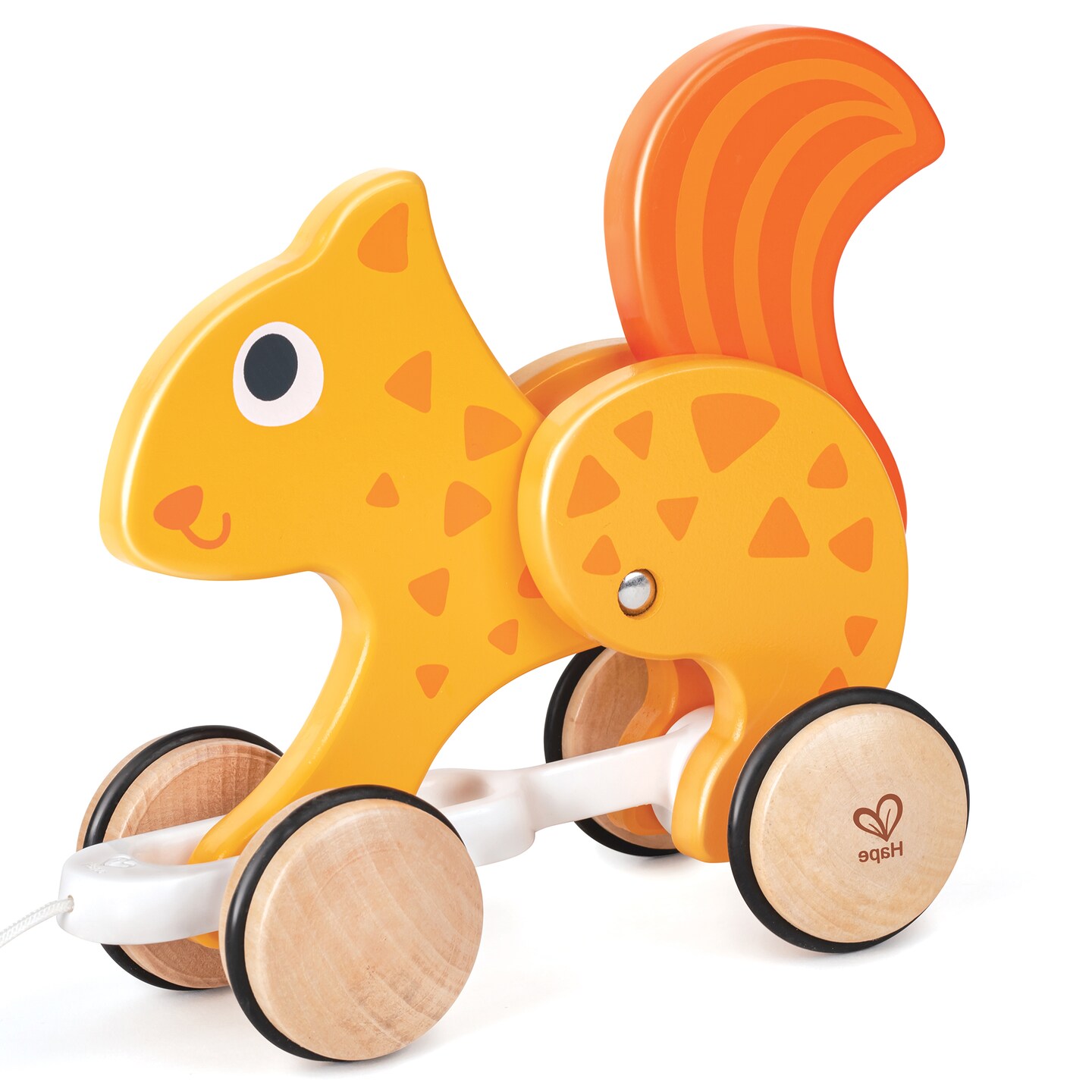 Hape: Pull Along - Squirrel - Orange - Wooden Animal Toy, Rubber Rimmed Wheels, Encourage Walking, Push &#x26; String Pull, Kids Baby Toddler, Ages 12 mo+