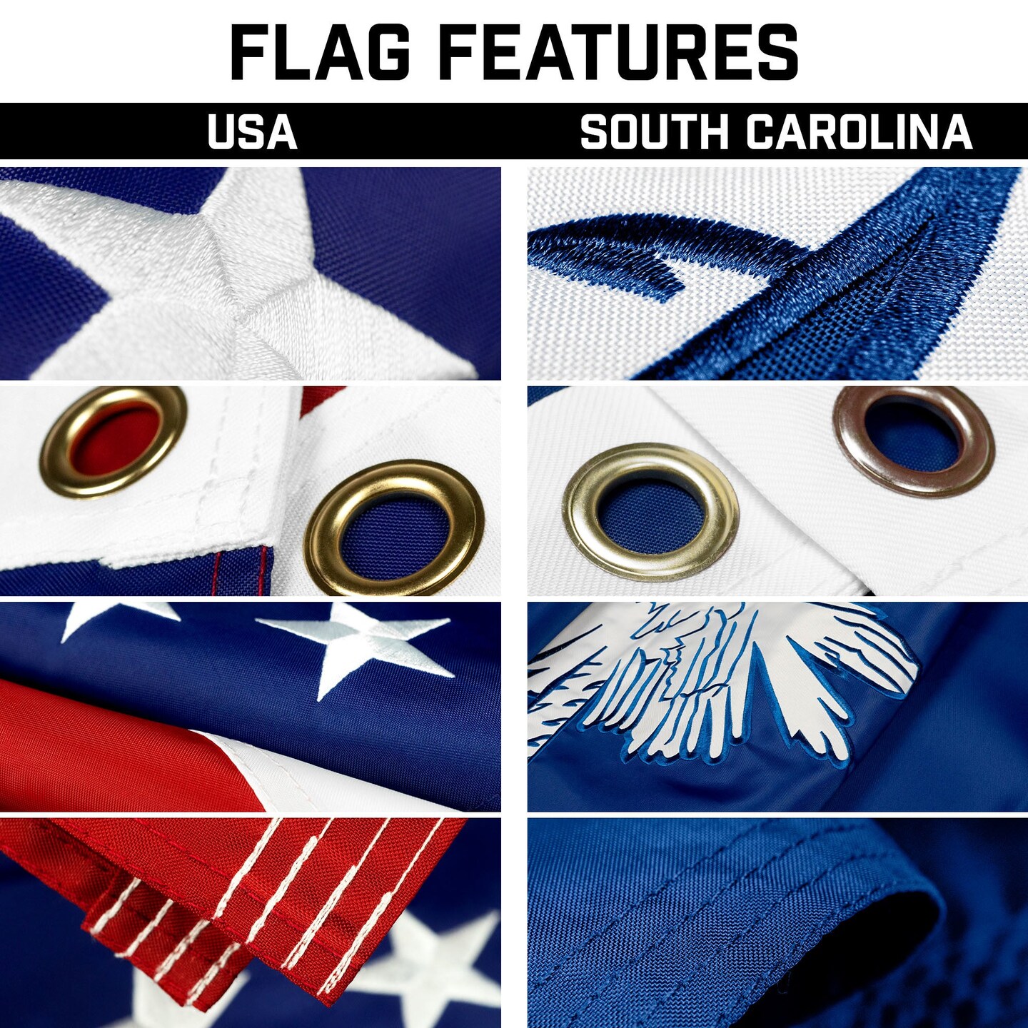 G128 Combo Pack: 25 Ft Telescoping Aluminum Flagpole (Silver) &#x26; American and South Carolina Flags 3x5 Ft, Both ToughWeave Series Embroidered Polyester | Pole with Flags Included