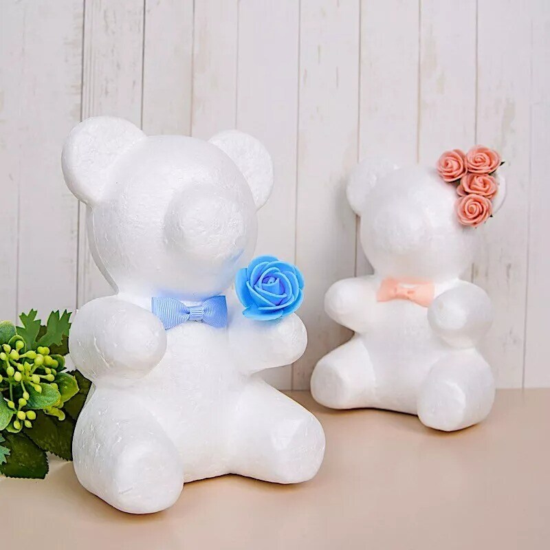 Amosfun 2Pcs Polystyrene Modelling Foam Bear Shapes Craft Foam Balls Rose Bear Christmas Flower Arrangements Supplies