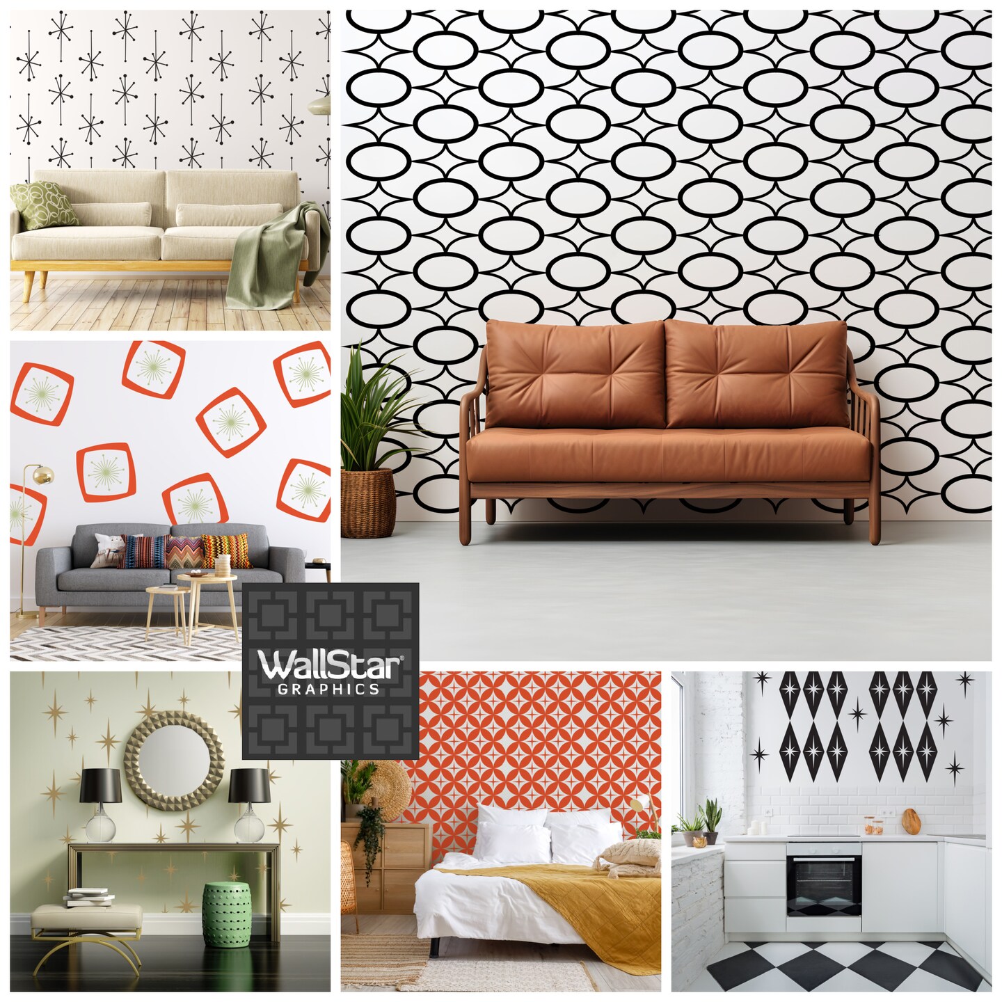 Circle Wall Decal, Atomic Star Decals, Modern Wall Decor, Bedroom Wall Decals, Living Room Decal, Home Office Decor product 5