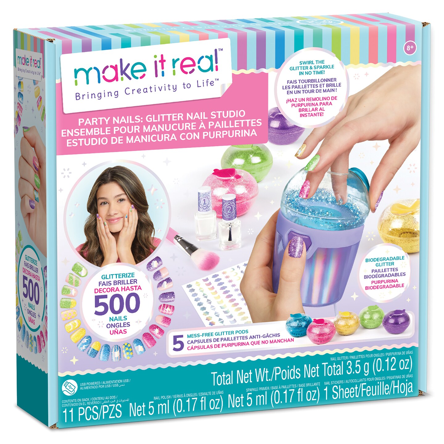 Make It Real: Party Nails Glitter Nail Studio - DIY Nail Kit,  Decorate 500 Nails, 5 Mess-Free Glitter Pods, Tweens, Girls &#x26; Kids Ages 8+