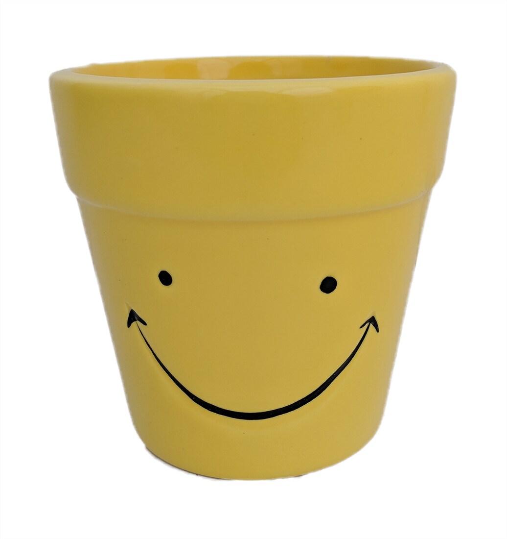 Happy Face Ceramic Pot - 3.75&#x22; x 4&#x22;