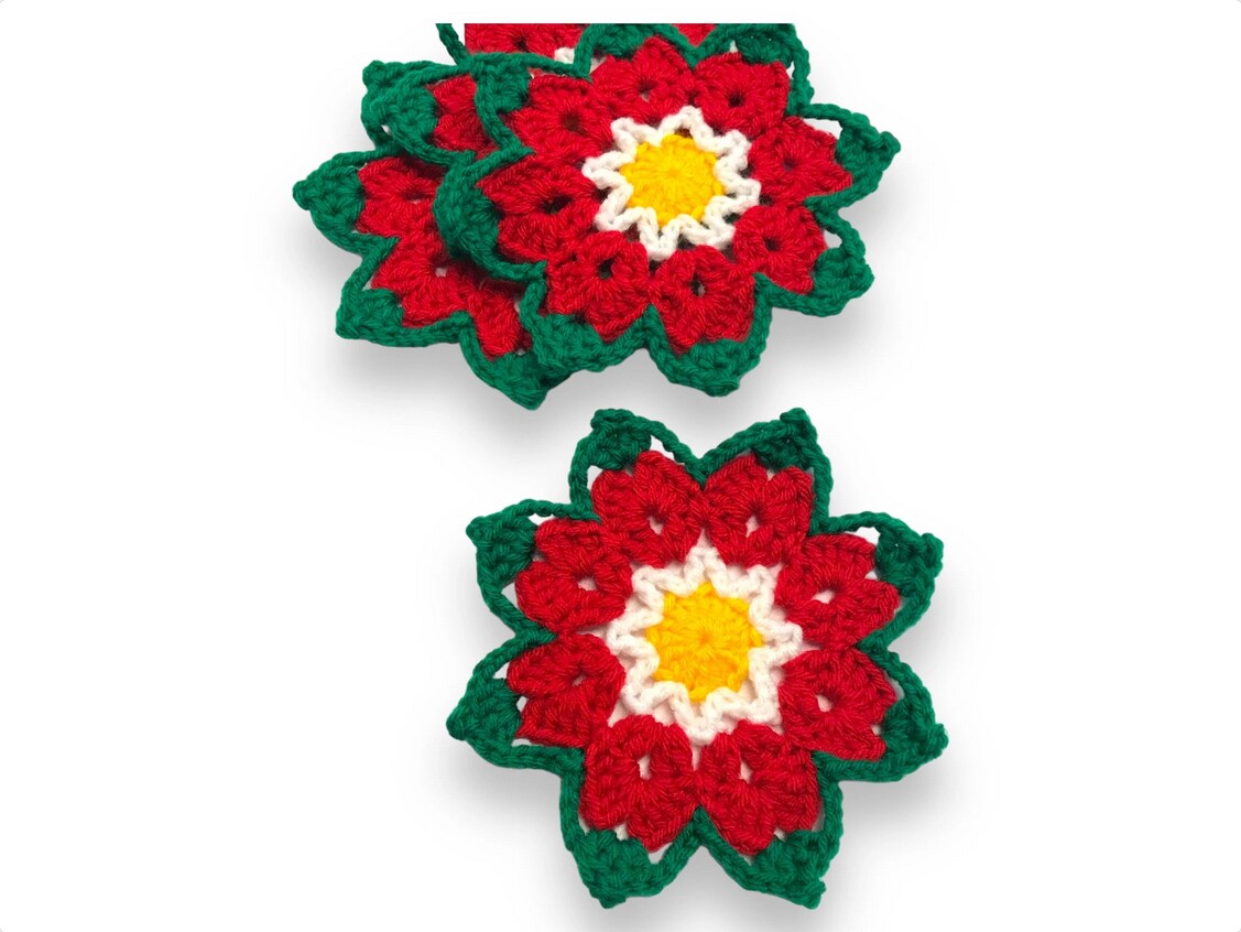 POINSETTIA COASTER SET (4) - Crochet Poinsettia Ready to Ship - Set of Four Christmas Handmade Coasters - House Warm Gift - Mother's Da product 6