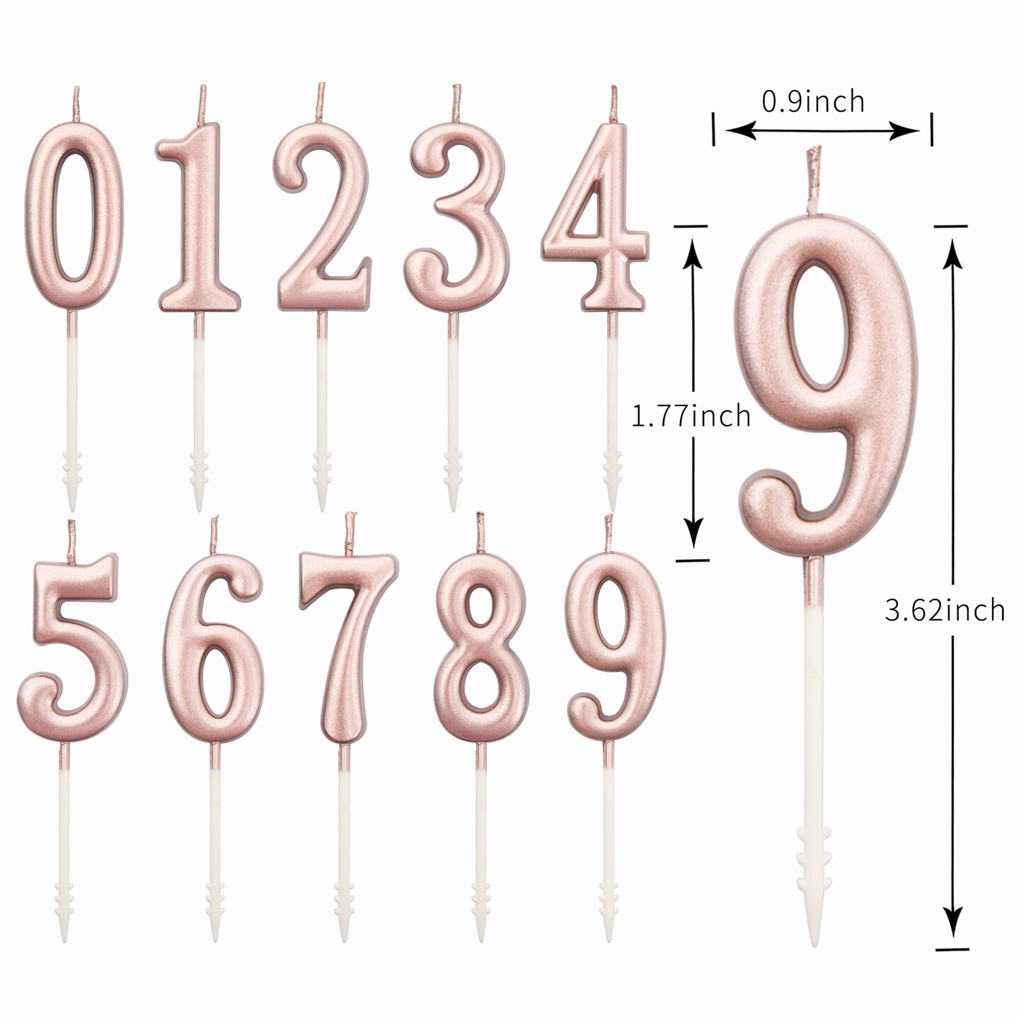 PHD CAKE 10-Pieces Rose Gold Numeral Birthday Candles, Cake Numeral Candles Number 0-9 Glitter Cake Topper Decoration for Birthday,Wedding Anniversary,Party Celebration