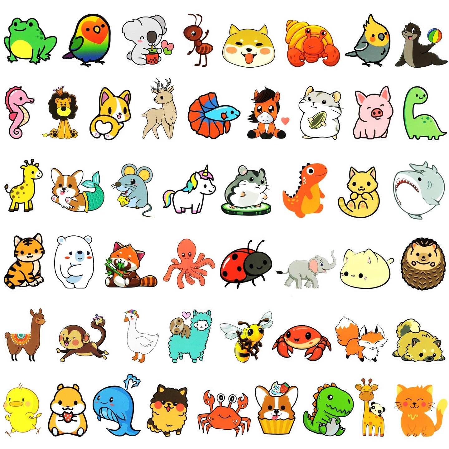 Wrapables Waterproof Vinyl Stickers for Water Bottles, Laptop, Phones, Skateboards, Decals for Teens, 100pcs Cartoon Animals