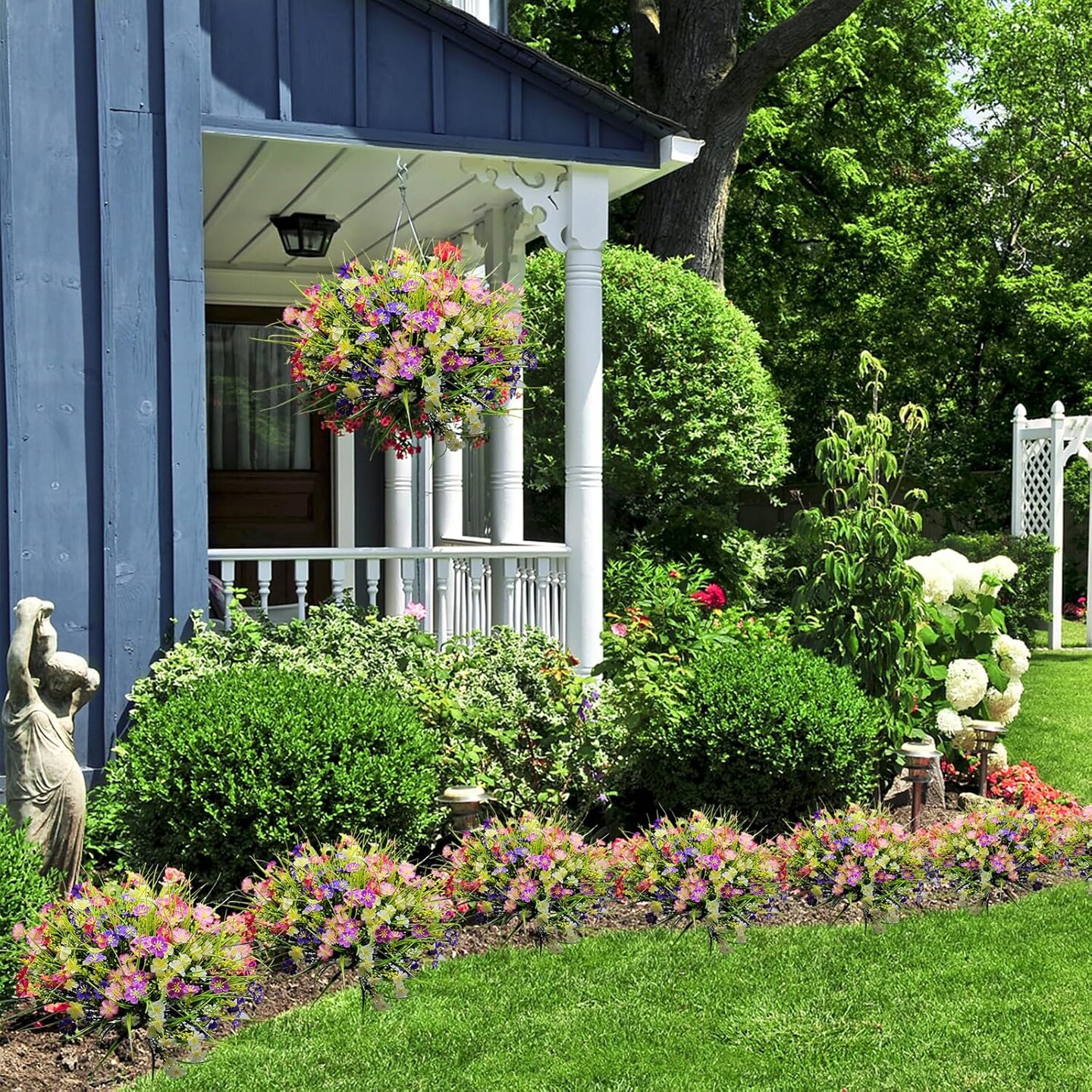 24 Bundles Fake Outdoor Wild Flowers Lifelike UV Resistant Mixed Colors Artificial Flowers for Indoor Outside Hanging Planters Garden Home Office Decor 4.72"D x 4.72"W x 13.78"H