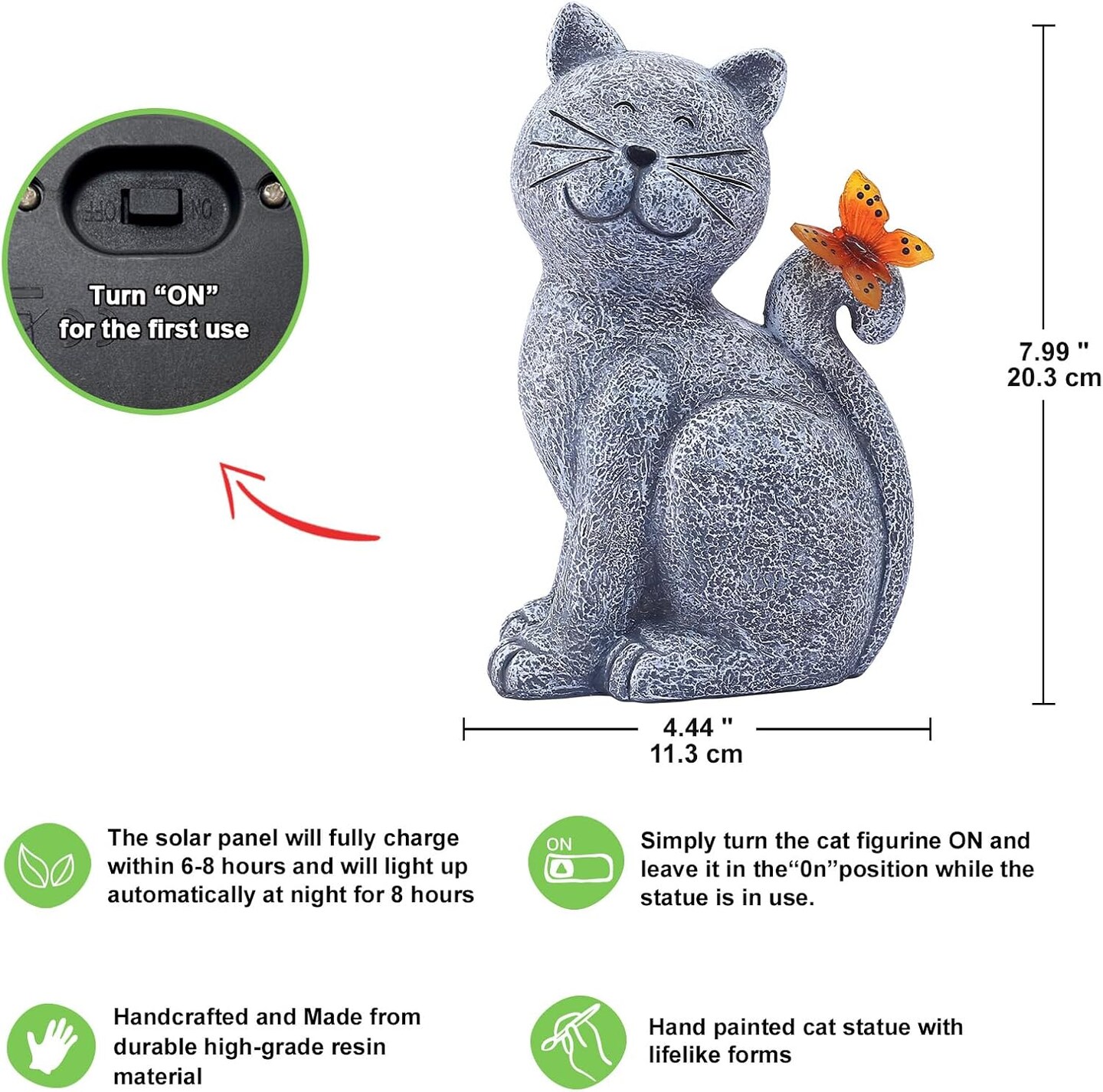 Solar Cat Garden Statue with Butterfly – Outdoor Yard Lawn Patio Decor