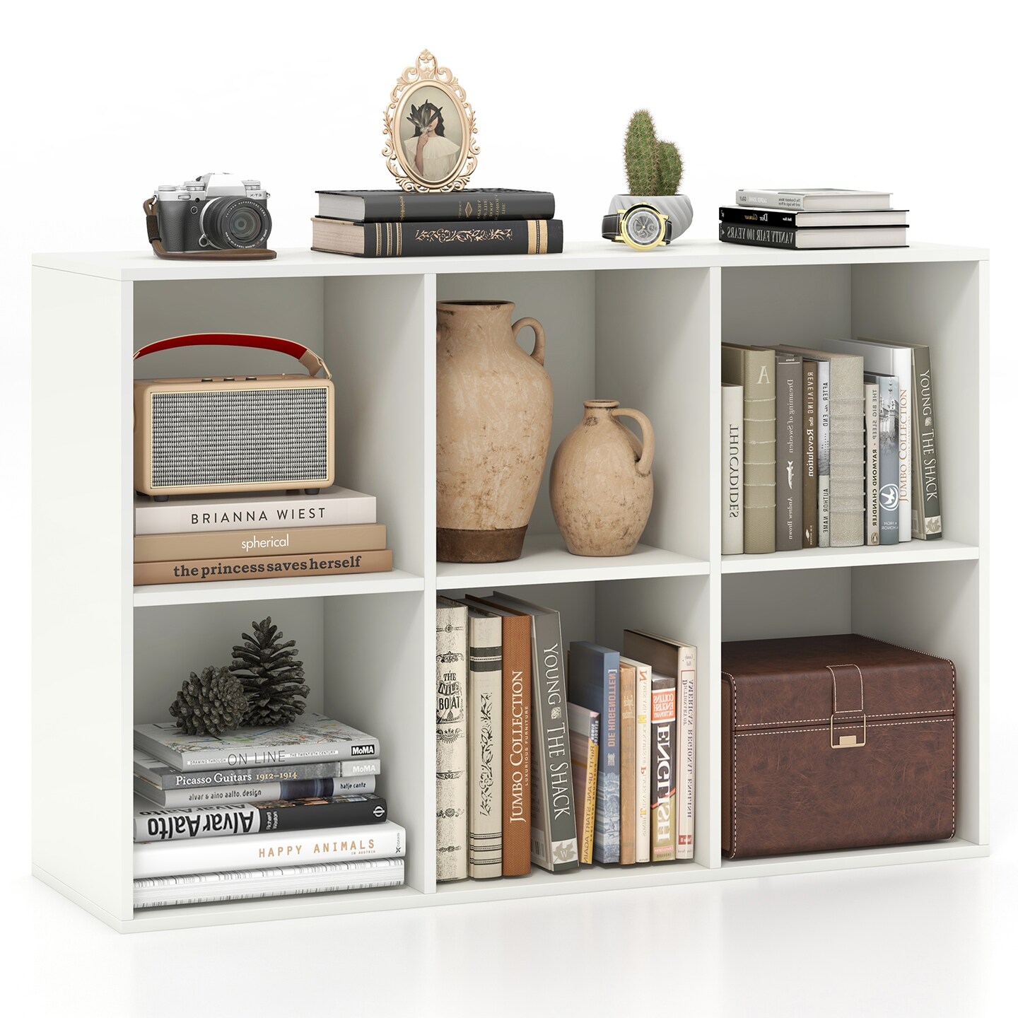 White 6-Cube Storage Organizer Shelf Engineered Wood Bookcase for Living Room or Bedroom