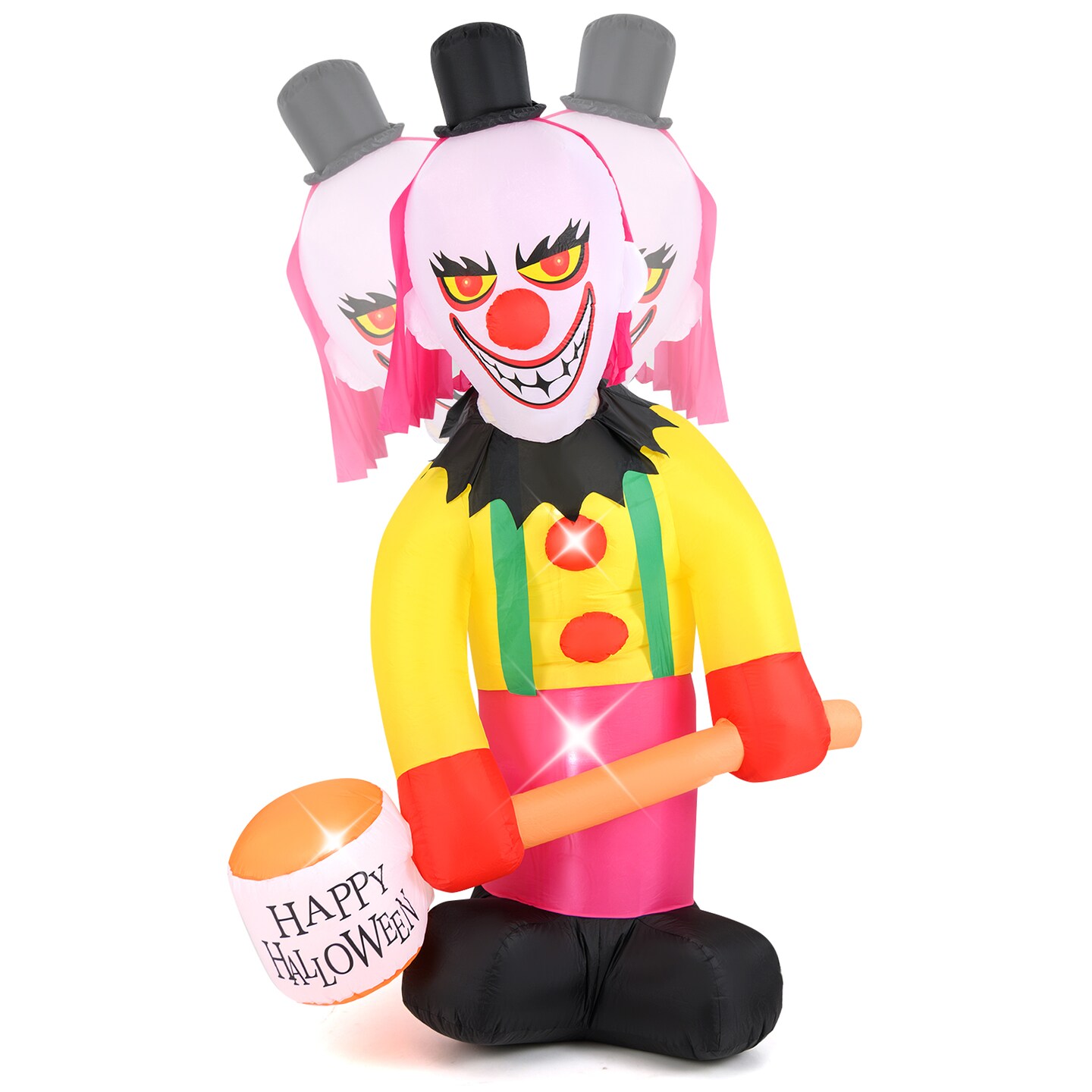Inflatable Halloween Head Turning Clown with Hammer and Flashing Eyes