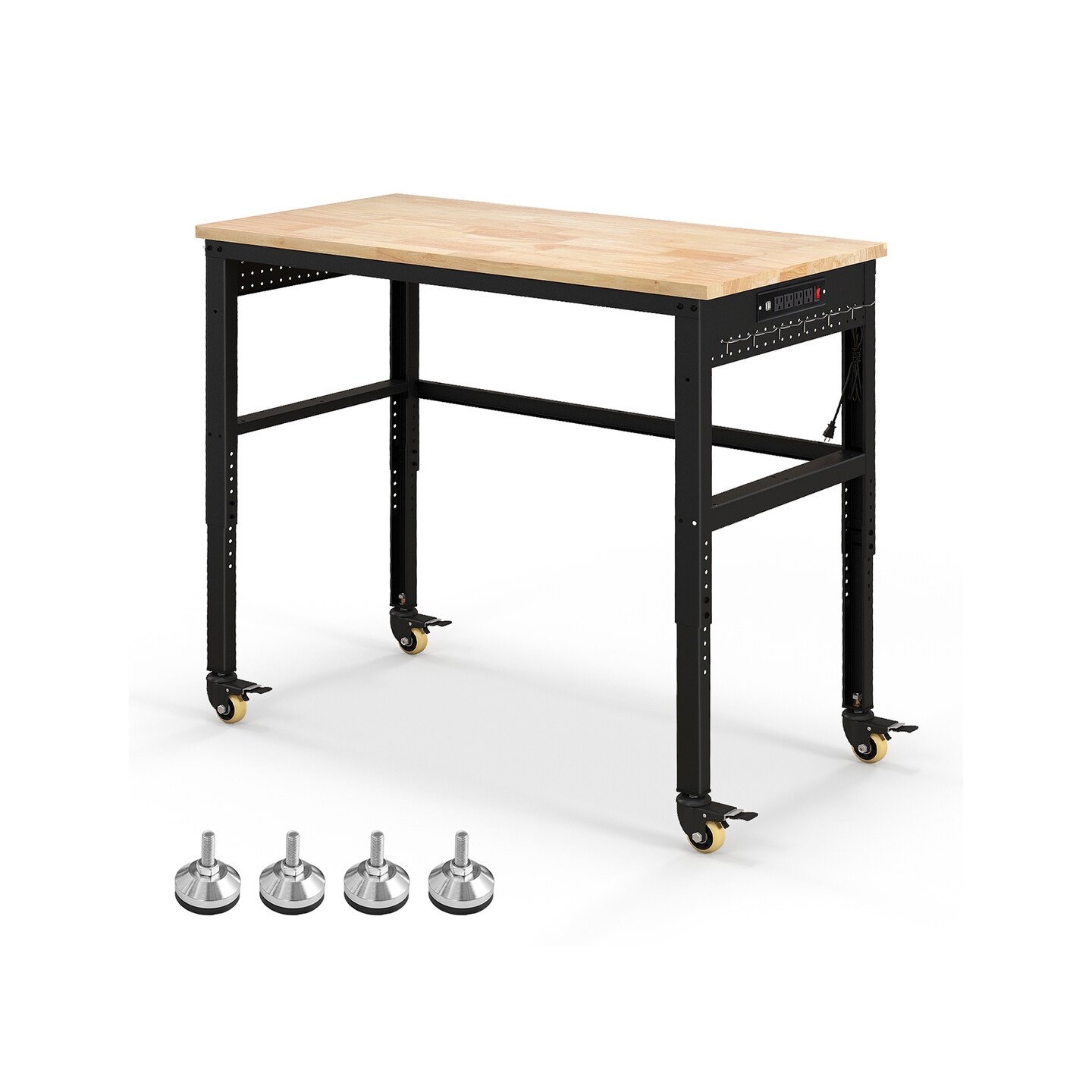 48 Inch Adjustable Work Bench with Power Outlets and Lockable Wheels