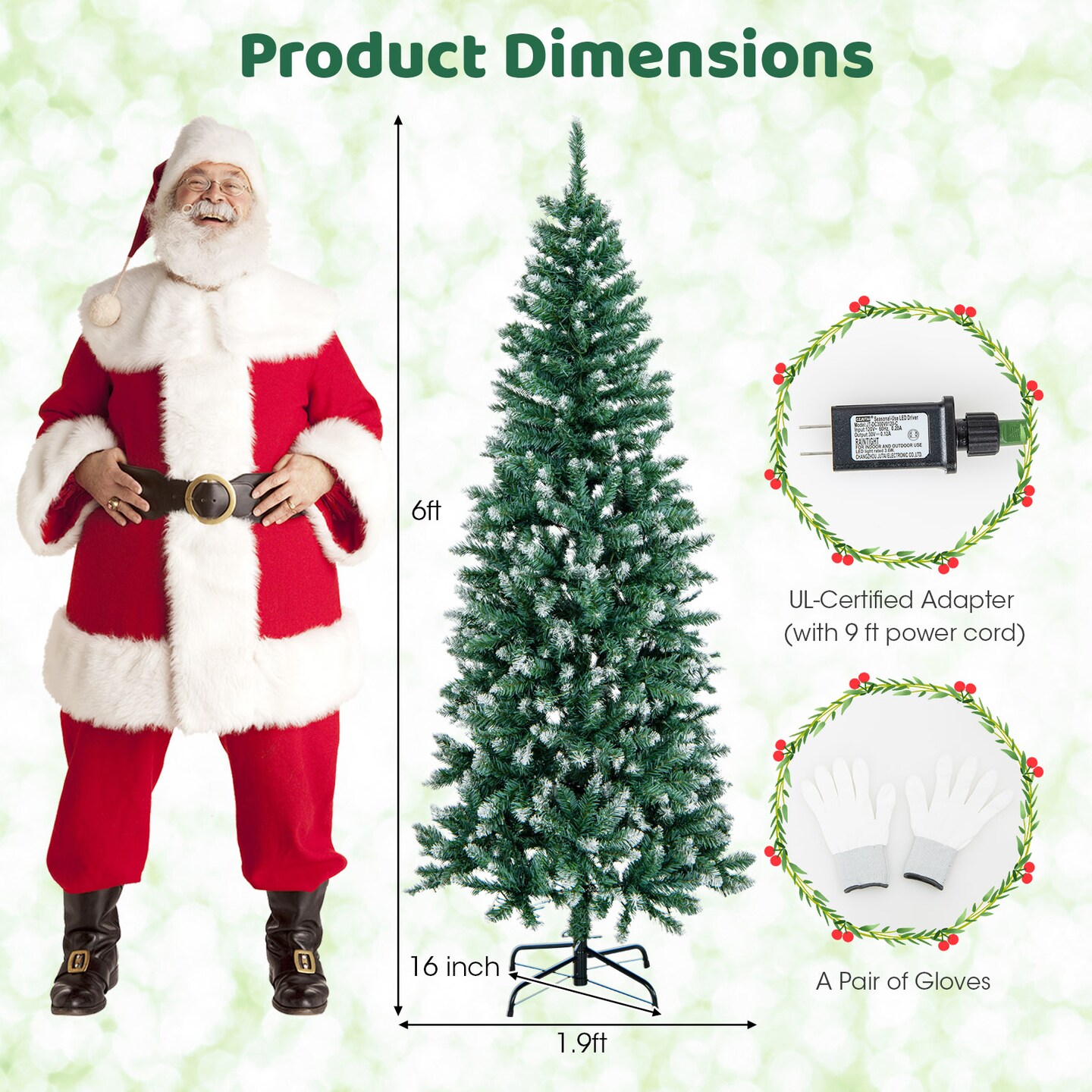 6 Feet Pre-Lit Artificial Christmas Tree with 618 Snowy Branch Tips