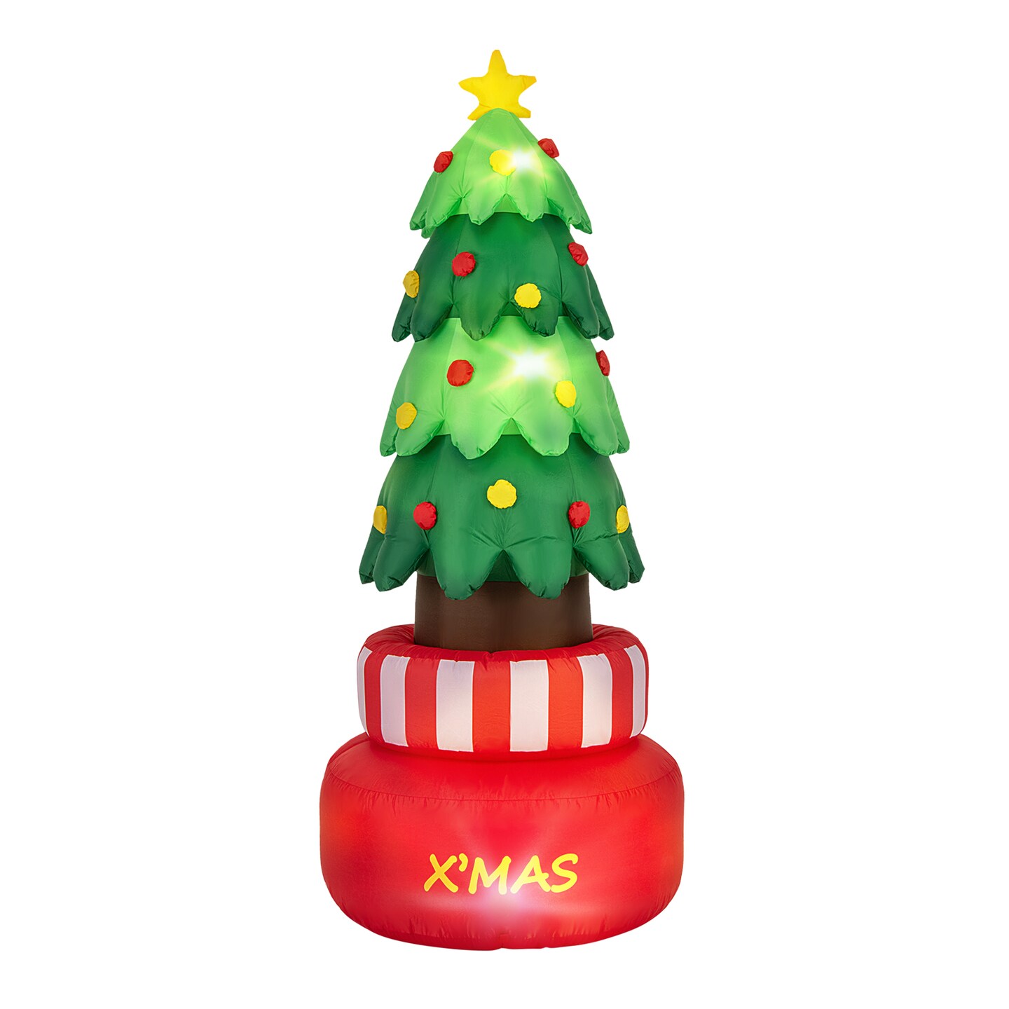 8 Feet Inflatable Rotating Xmas Tree with Built-in LED Lights and Water Bags