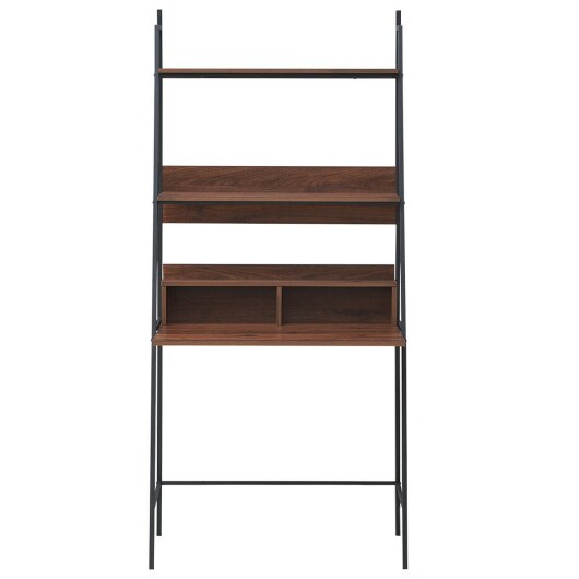 Wall Bookshelf Ladder Computer Desk with Shelf and Metal Frame