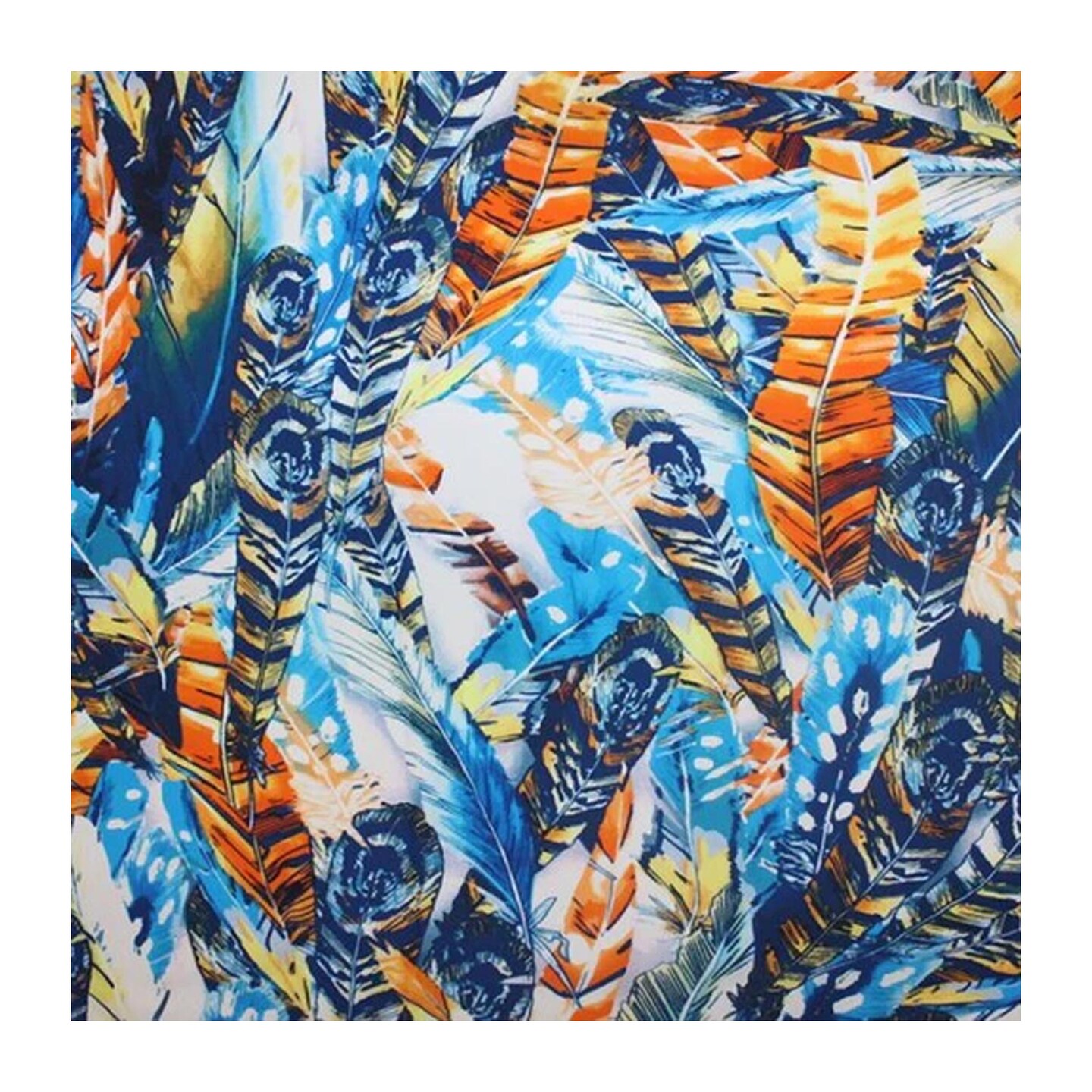 82% Nylon & 18% Spandex Blue Feathers Printed Spandex Fabric 55/56” Width