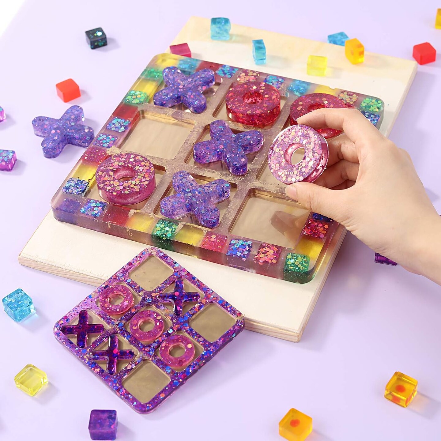 LET&#x27;S RESIN Large Tic Tac Toe Resin Mold 2Pcs, Tic Tac Toe Molds for Resin Casting, Large Epoxy Resin Silicone Molds for DIY Tabletop Board Game,Travel Game