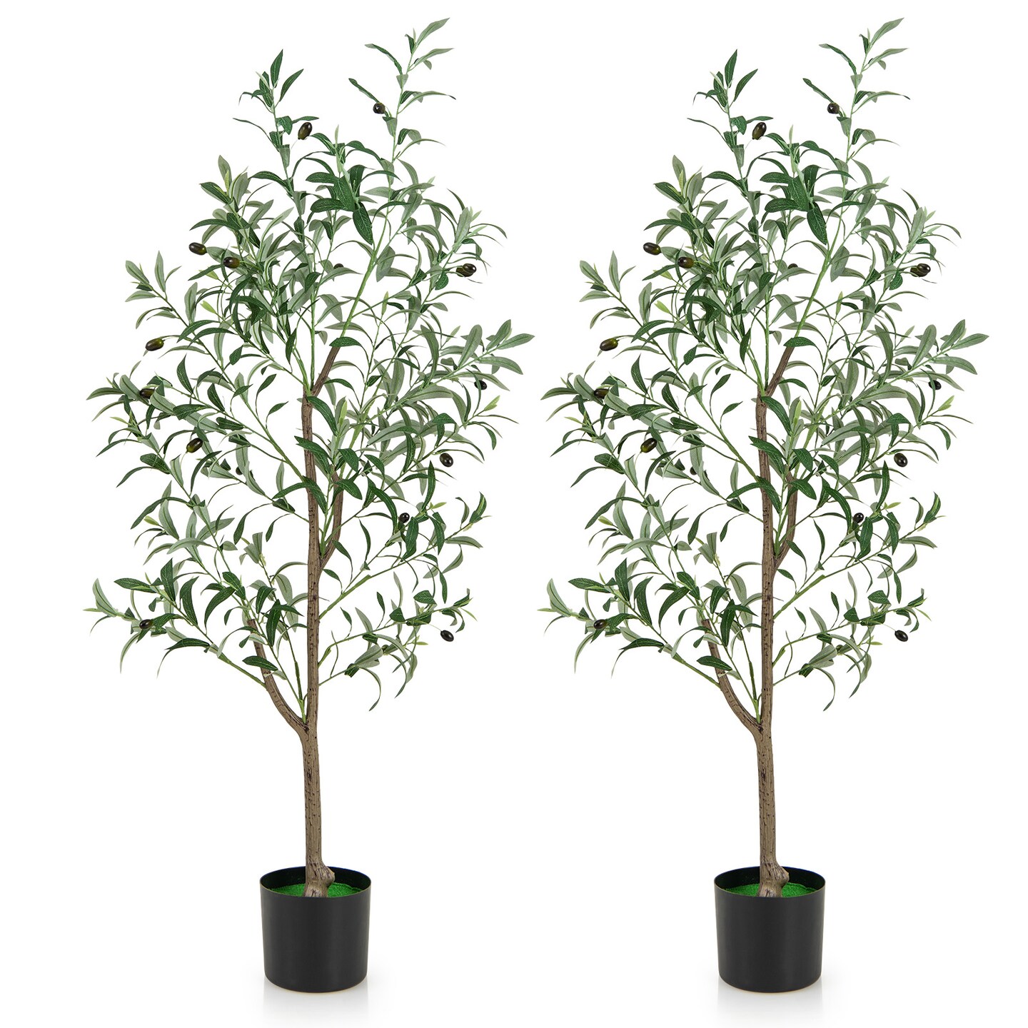 4.5 Feet Set of 2 Tall Artificial Olive Tree Fake Potted Trees with Realistic Fruits