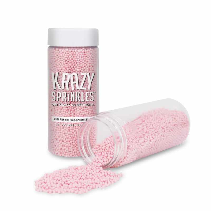 Krazy Sprinkles - Baby Pink Pearl Mini Beads (1/2 Cup, 1x Jar) for Cakes, Ice Cream & Cookies