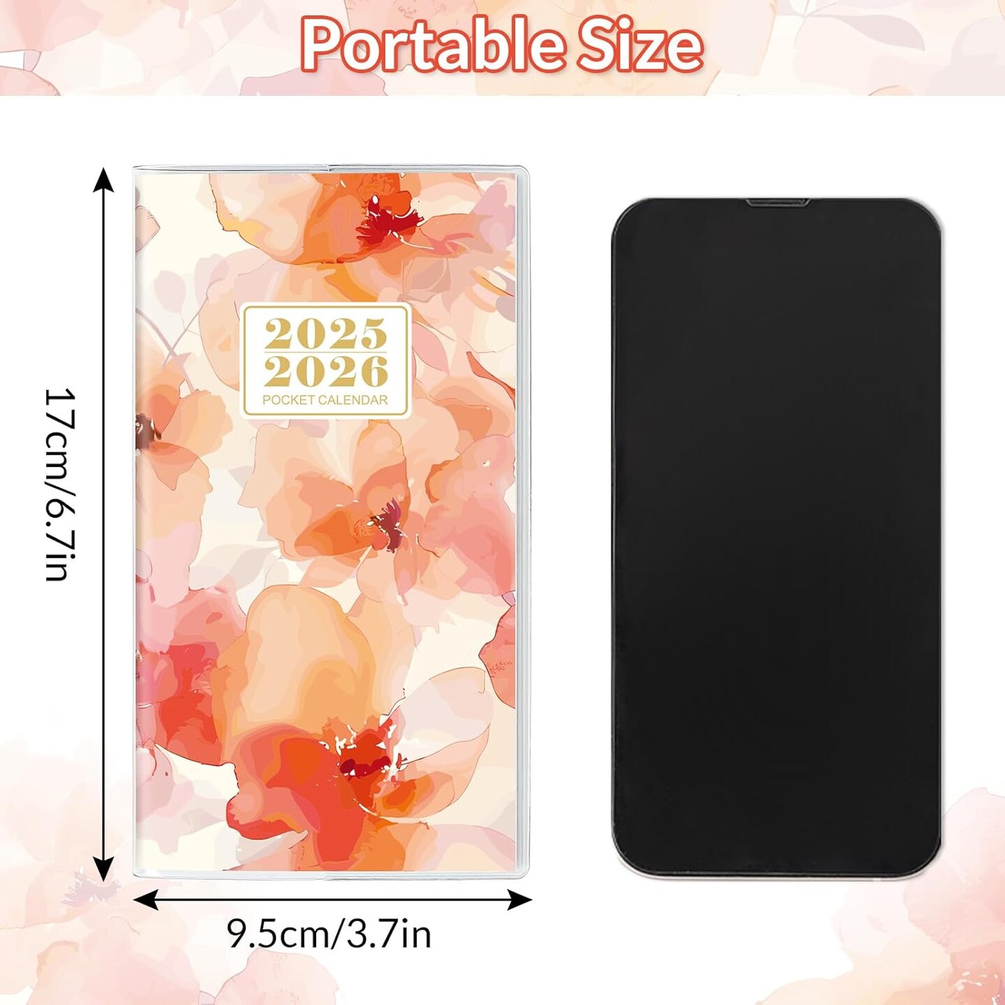 Pocket Calendar 2025-2026, Floral Monthly Planner 2025-2026 - 3.7" x 6.7" - Runs from January 2025 Until December 2026, 2025 Pocket Planner with PVC Cover for Planning