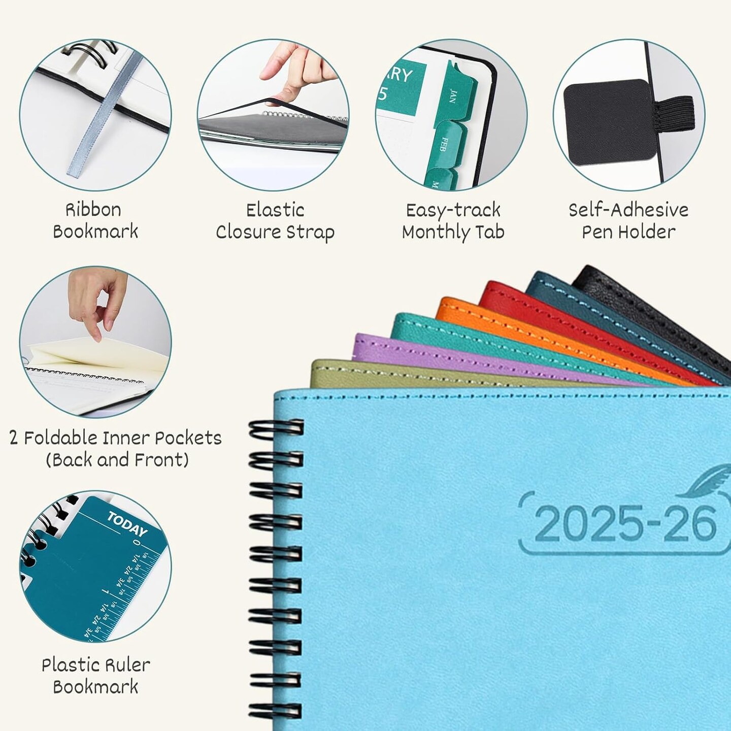 2 Year Monthly Planner 2025-2026 Medium Size 7&#x22; x 9&#x22; (Jan 2025 - Dec 2026) Spiral Calendar Book with Tabs, 120 GSM Thick Paper, Storage Pockets &#x26; Notes, PU Leather Softcover in Lavender