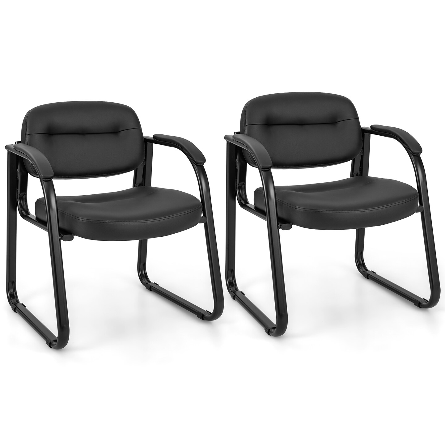 Set of 2 Waiting Room Reception Chairs with Padded Arm Rest and Sled Base