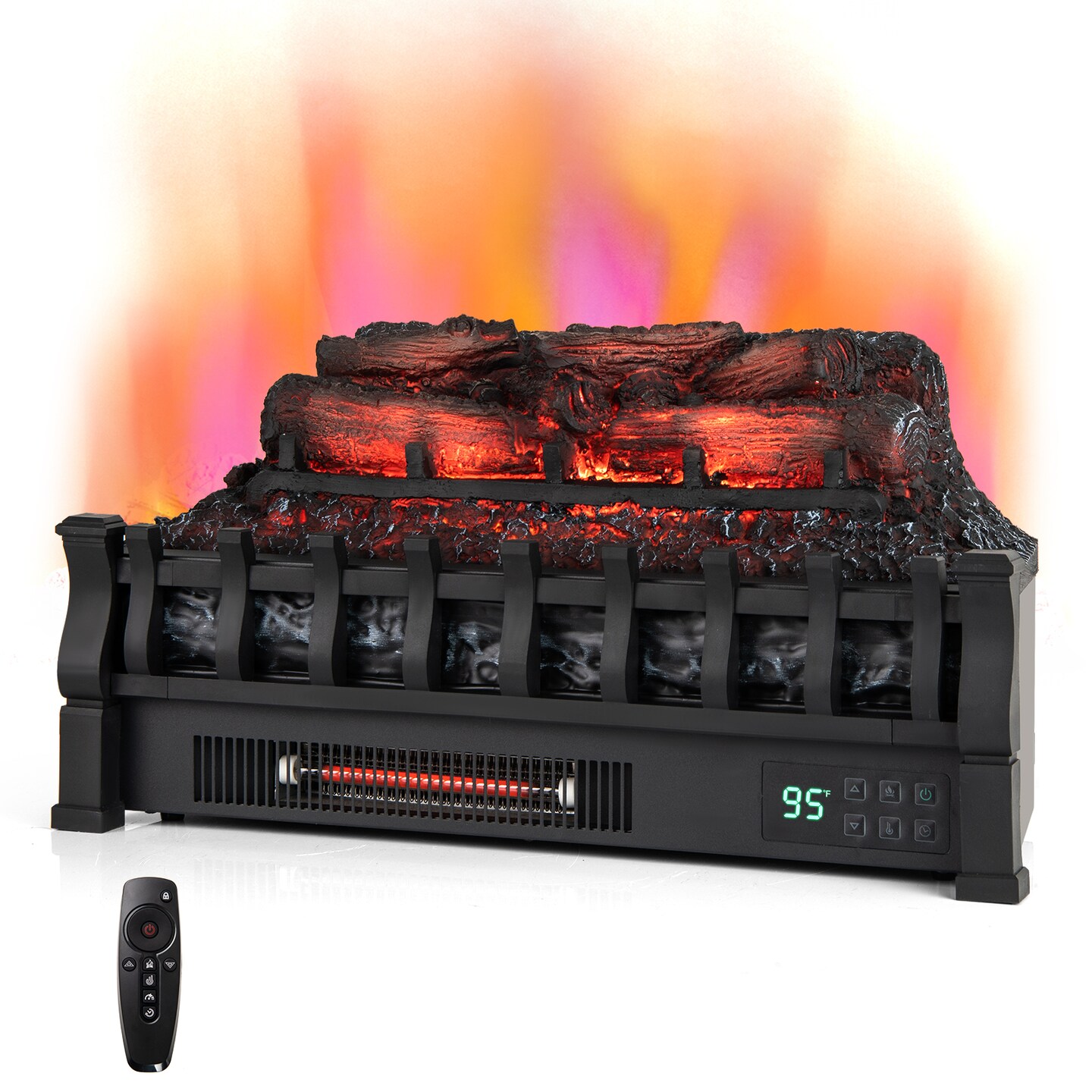23 Inch Black Infrared Quartz Electric Fireplace Pinewood Log Heater with Adjustable Flame