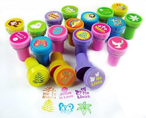 Tiny Mills 24 Pcs He Lives Jesus Stampers for Kids Easter Egg Fillers Basket Stuffers VBS Sunday School Rewards Prizes