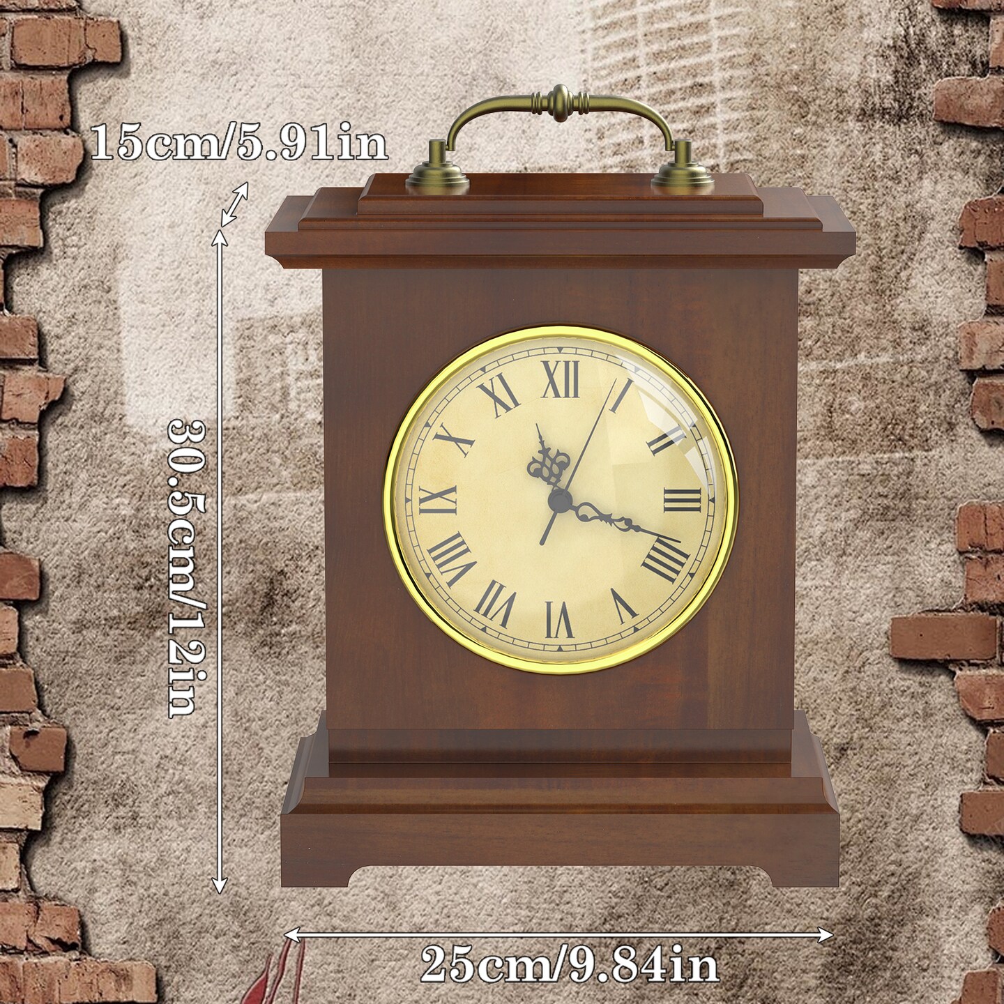 Vintage Mantel Clock with Hidden Safe, Silent Non-Ticking Wooden