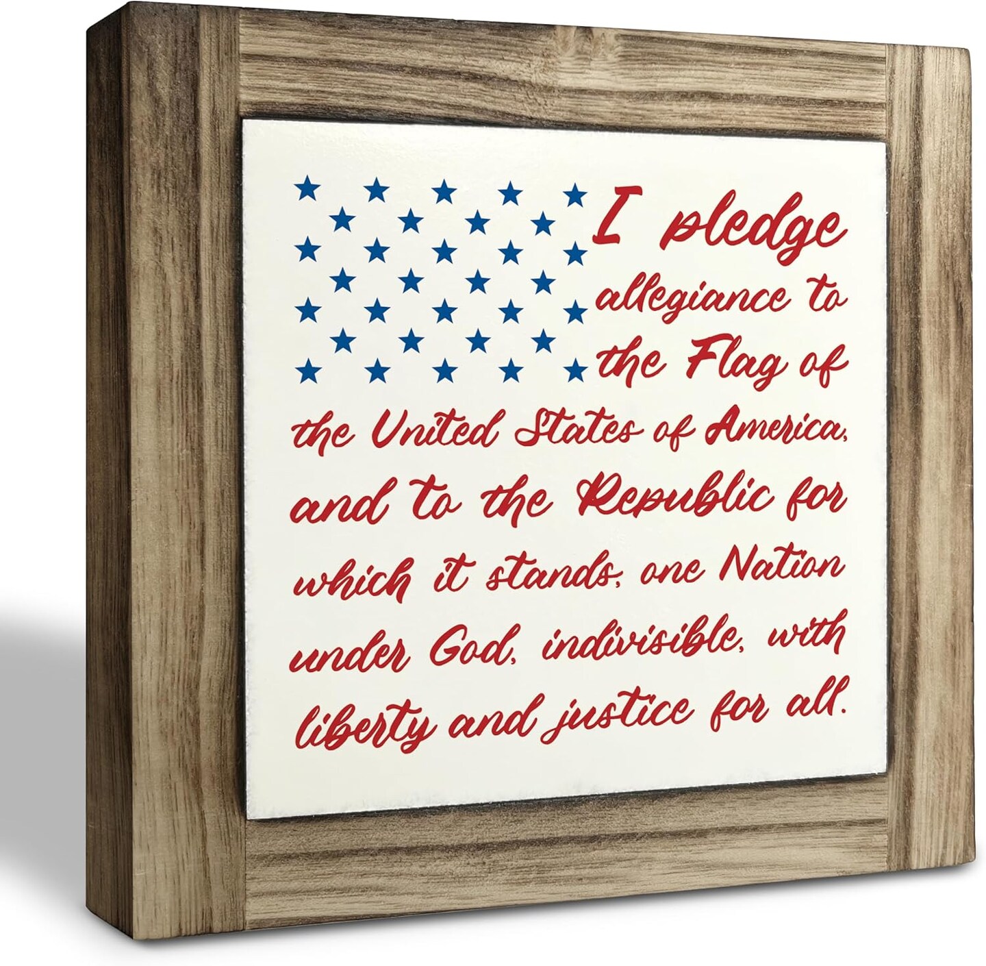 Americana Patriotic Wooden Sign Wall Decor, American Flag Pledge of Allegiance Plaque, Rustic Farmhouse USA Wall Art, 4th of July Independence Day Memorial Day Decorations for Home Office Living Room, Patriotic Gift Idea