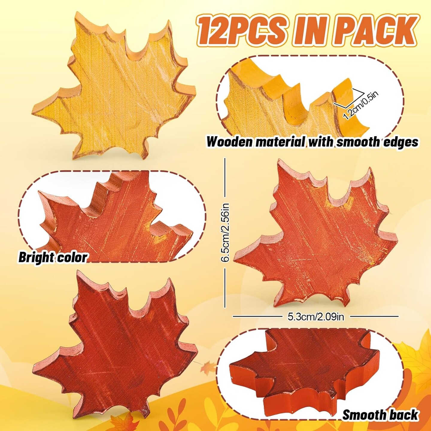 12PCS Fall Thanksgiving Wooden Maple Leaf Table Decor – Rustic Autumn Harvest Tabletop Centerpieces for Tiered Tray, Shelf, Mantel & Farmhouse Thanksgiving Decorations