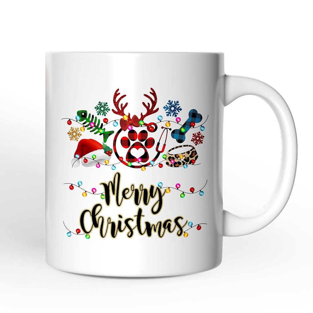 Pet Themed Buffalo Plaid Veterinarian Christmas Mug, Animal Owner Gift