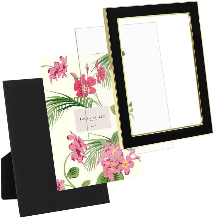 5x7 Black Enamel Picture Frame, Gold Metal Edge with Easel