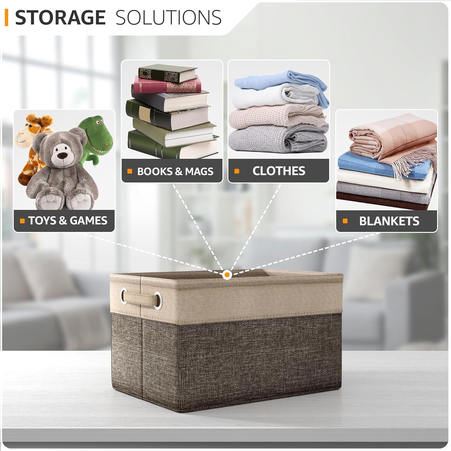 Premium Fabric Storage Cubes 15 Inch- Big Sturdy Collapsible Storage Bins with Dual Handle