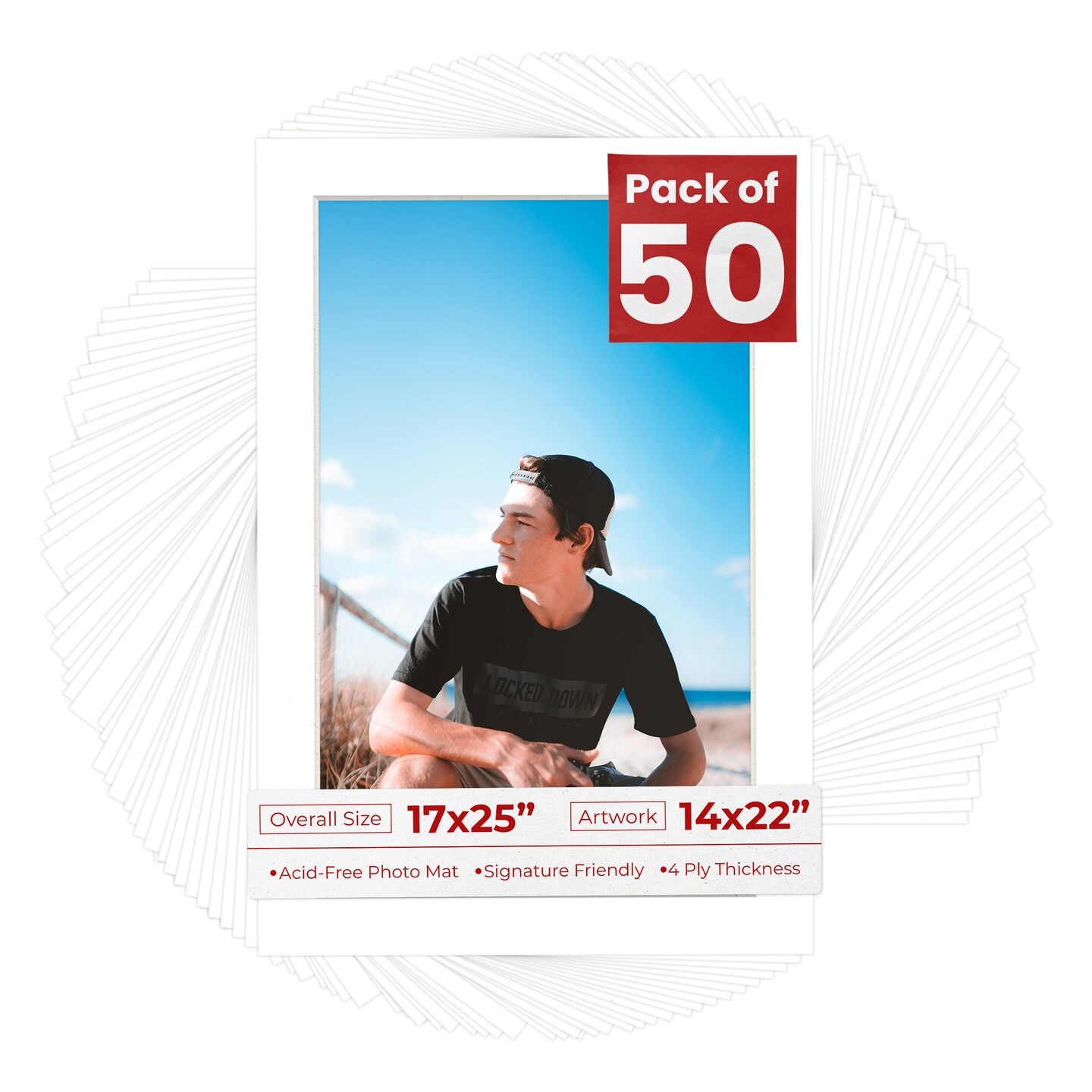 Textured White Mat Board for 17x25 Frames - Fits 14x22 Photos