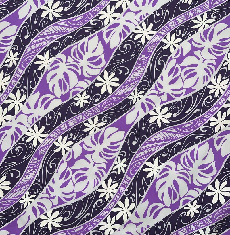 1 Yard Tiare Monstera Traditional Tattoo Poly Cotton Fabric Hawaiian Print 36 x 45in Width