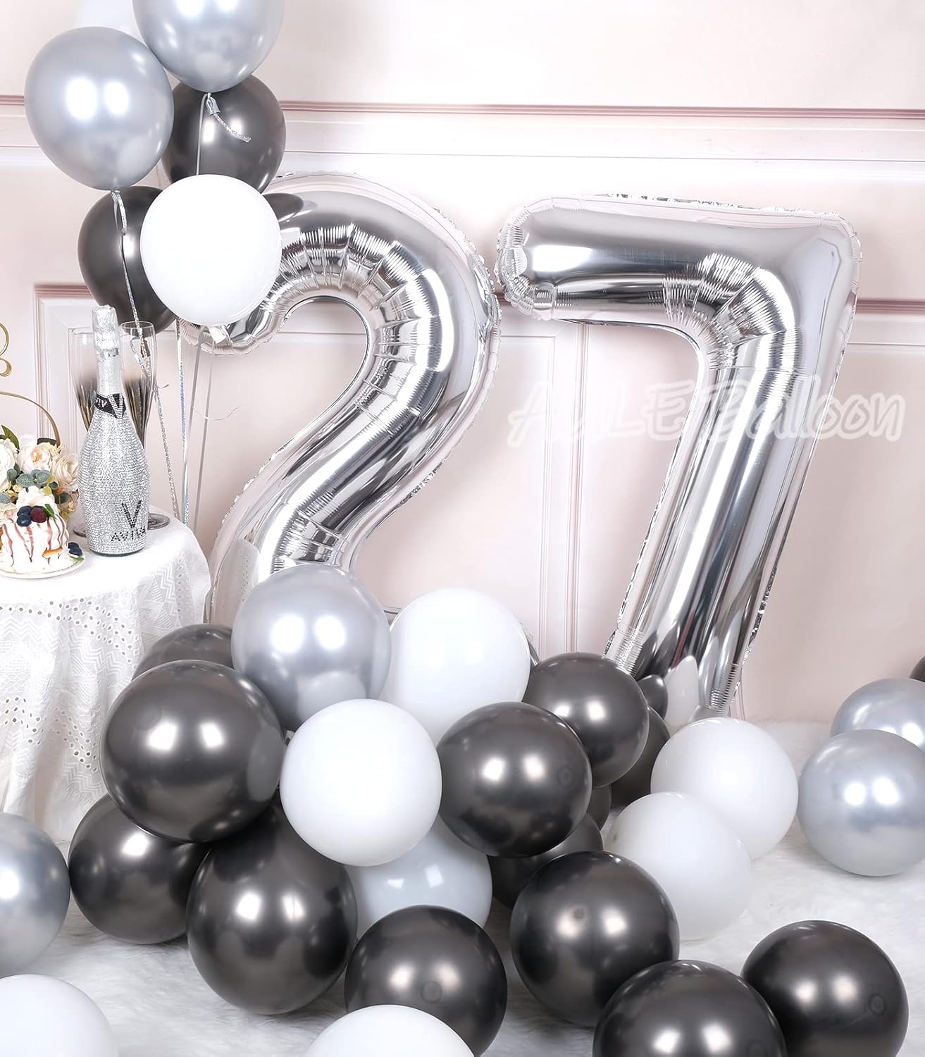 40 Inch Silver Number 27 Balloon – Giant Foil Mylar Balloon for 27th Birthday, Anniversary, and Party Decorations (Silver Numbers)